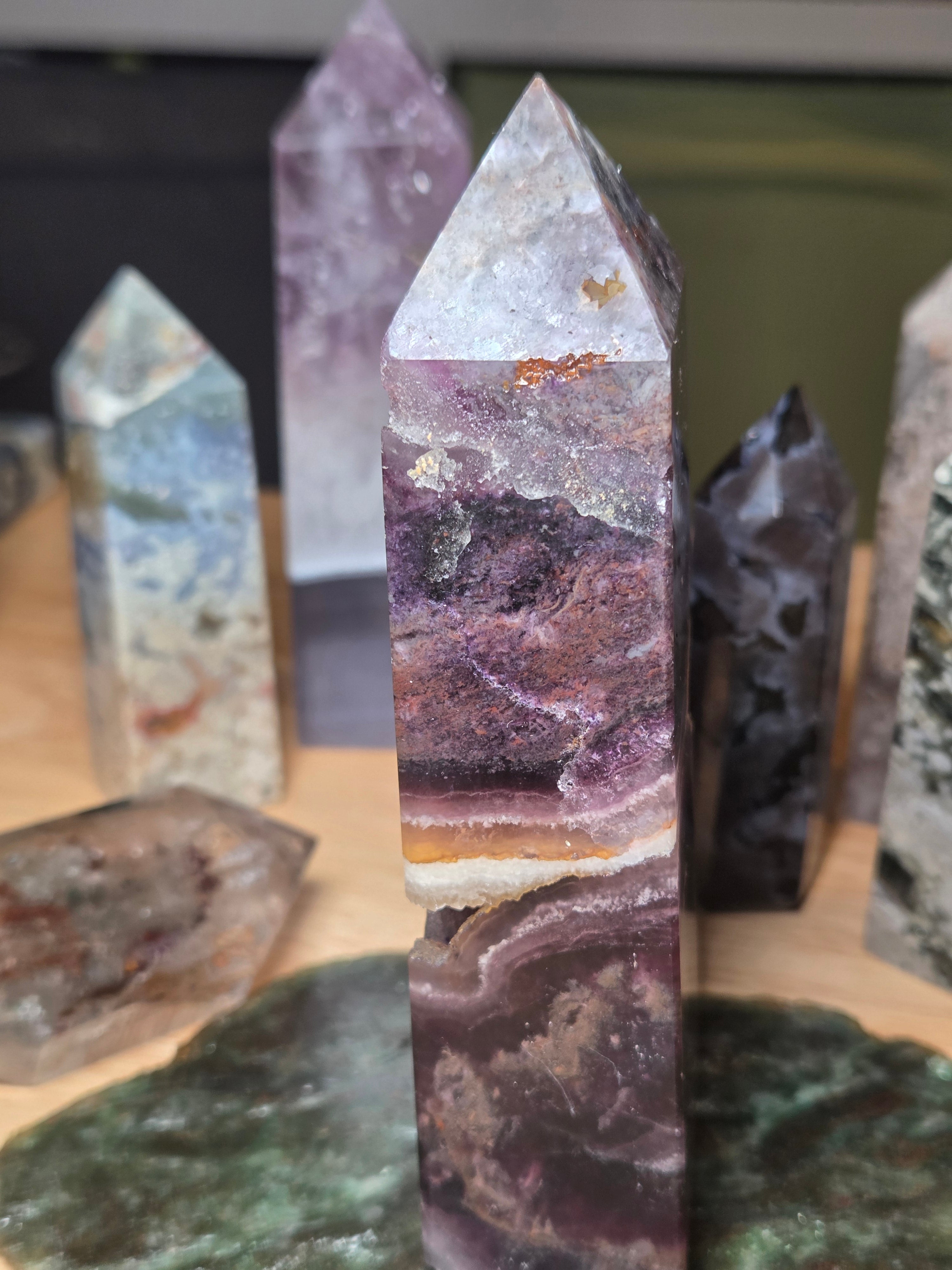 Root flourite crystal tower with duzy