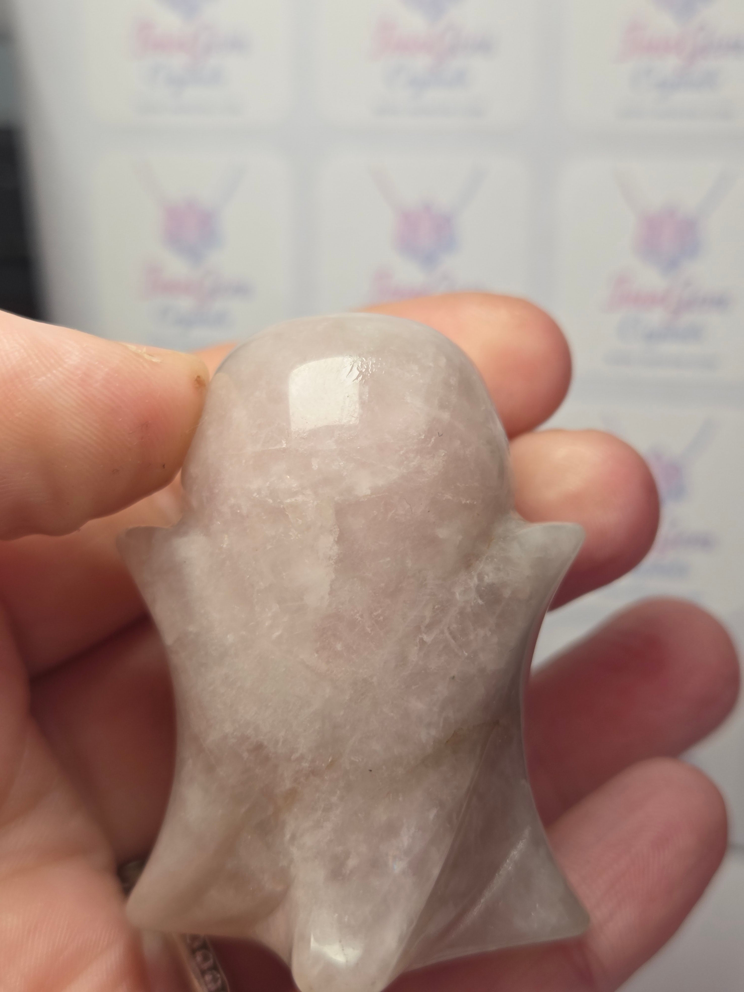 Rose quartz crystal Ghost carving