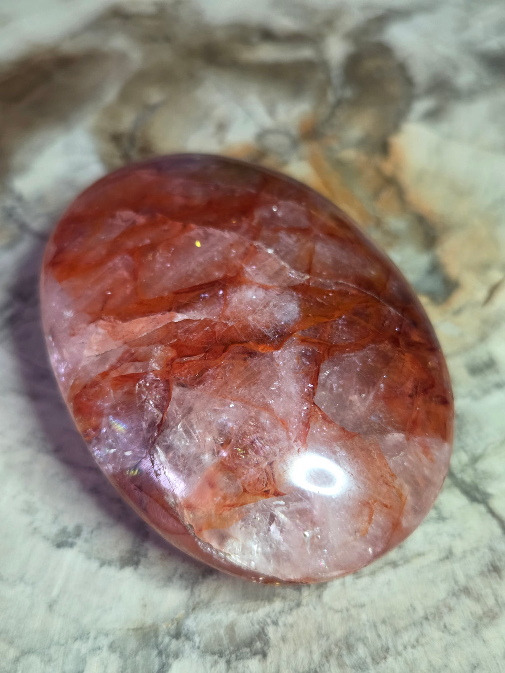 Fire quartz crystal palm stone