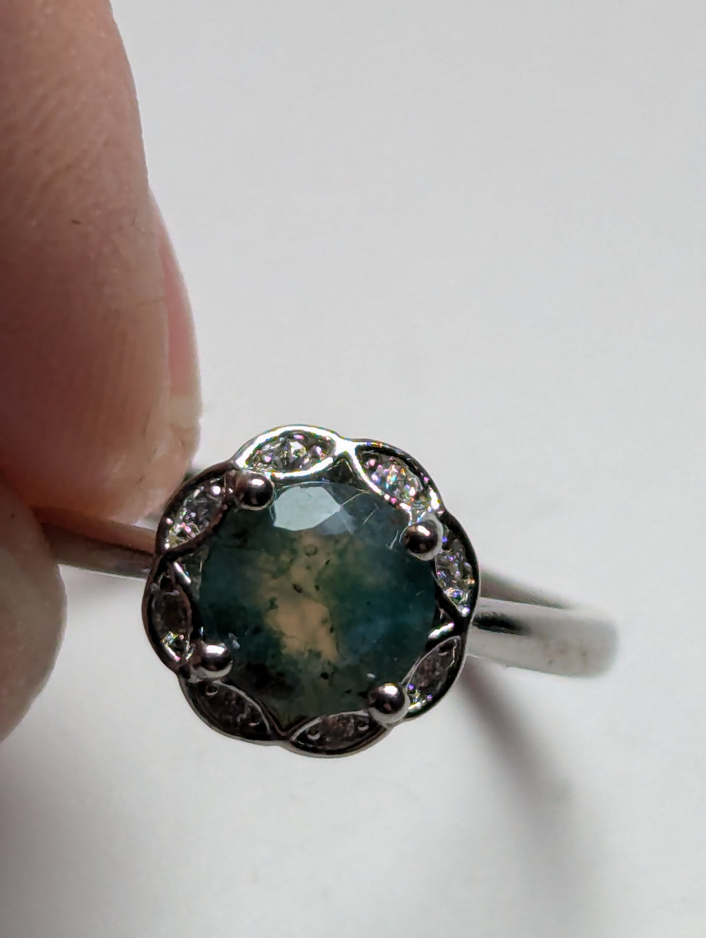 Moss Agate crystal Adjustable ring stainless steel