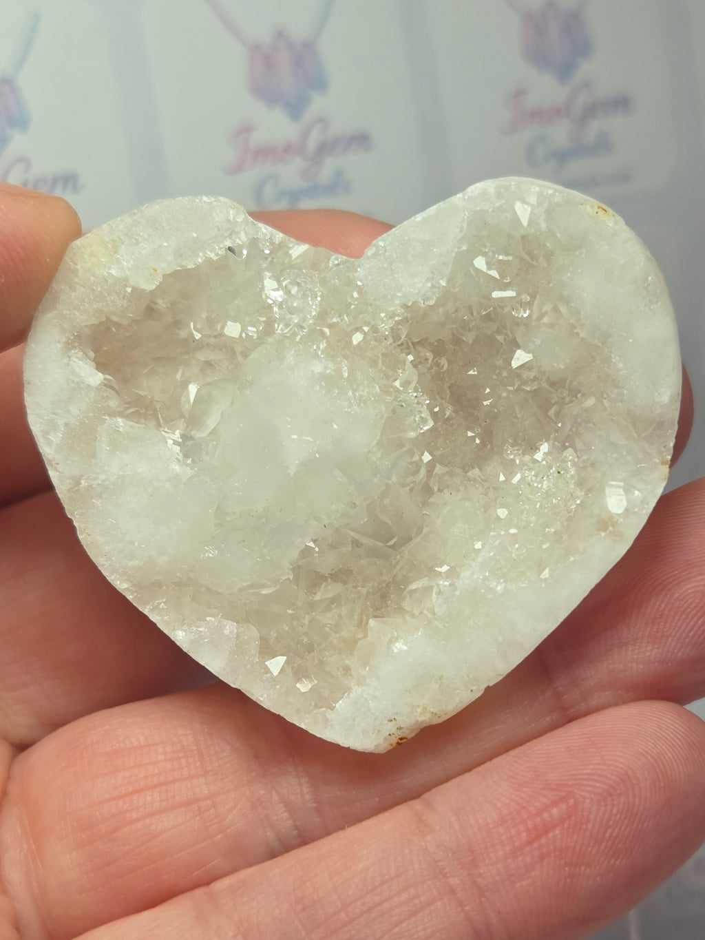 Clear quartz crystal Geode heart carving