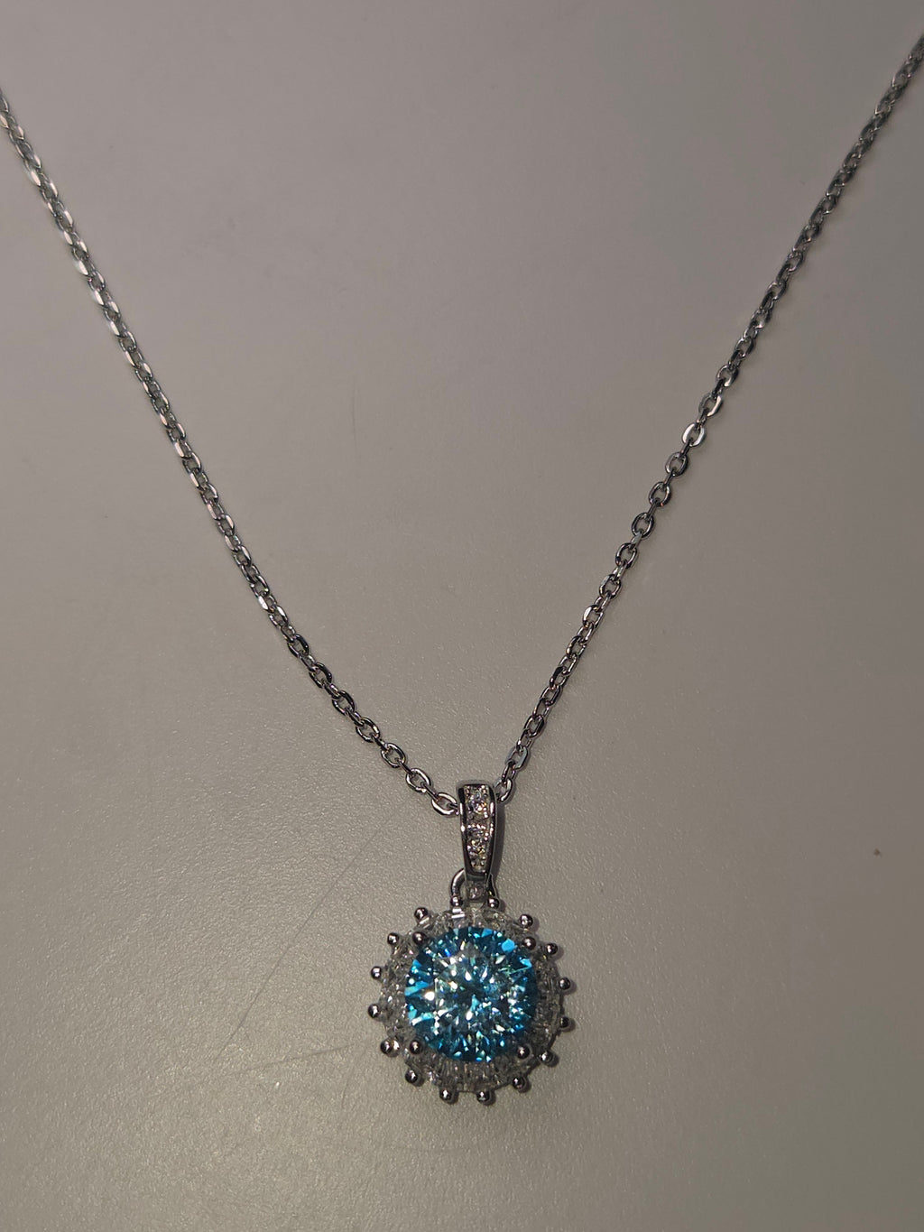 Blue Moissonite Diamond necklace 2 carot s295 with certificate