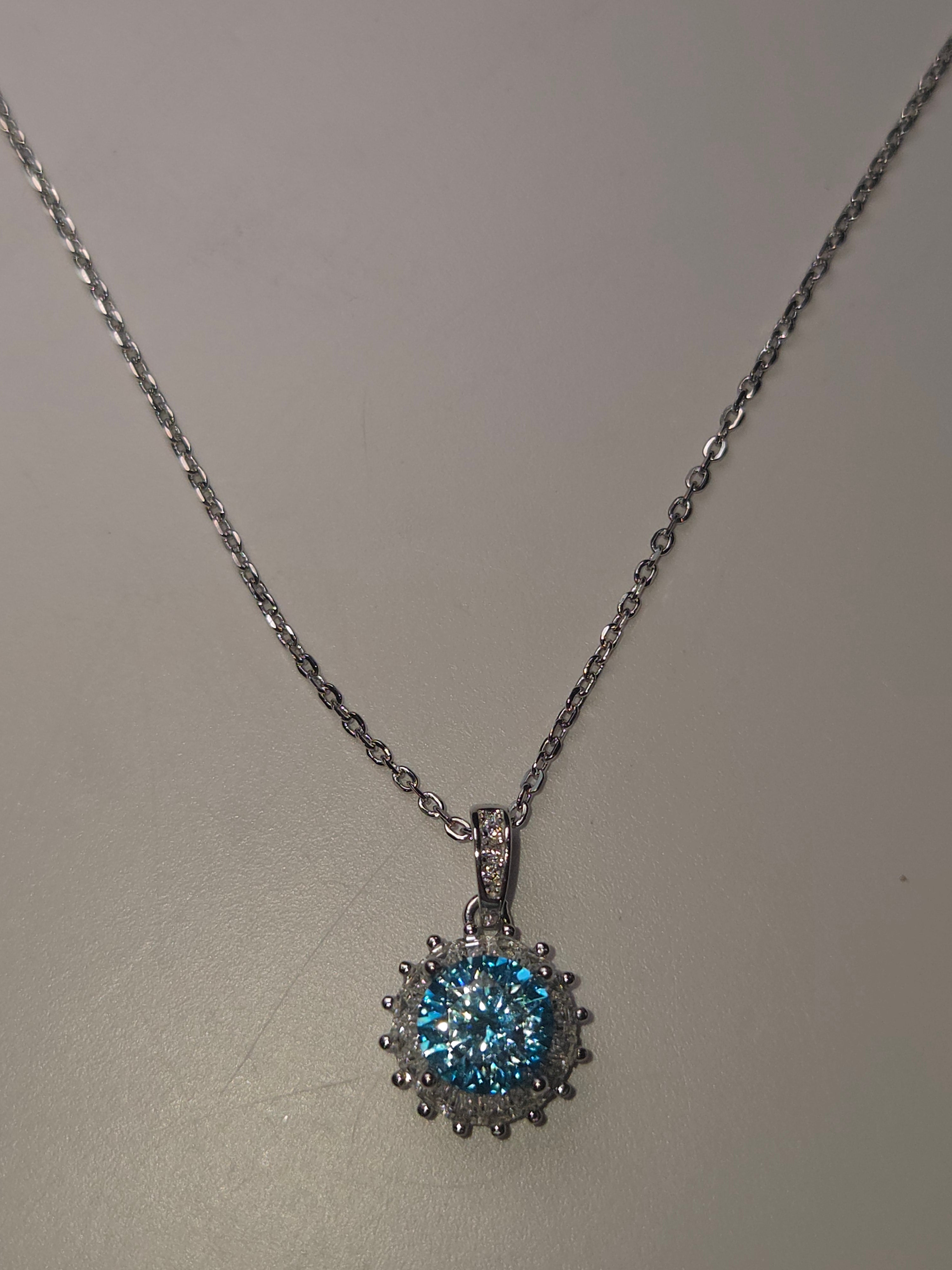 Blue Moissonite Diamond necklace 2 carot s295 with certificate