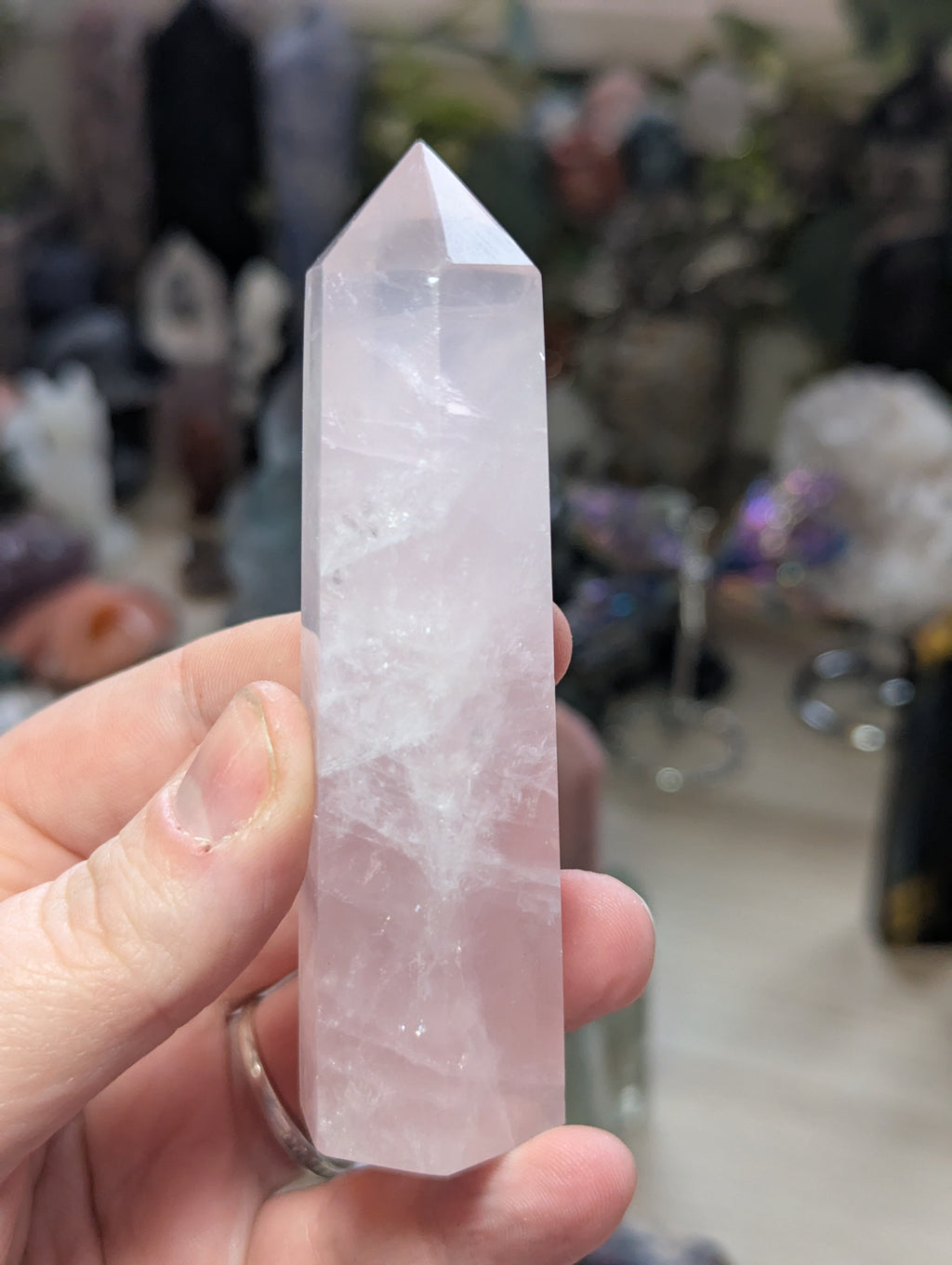Rose quartz crystal tower