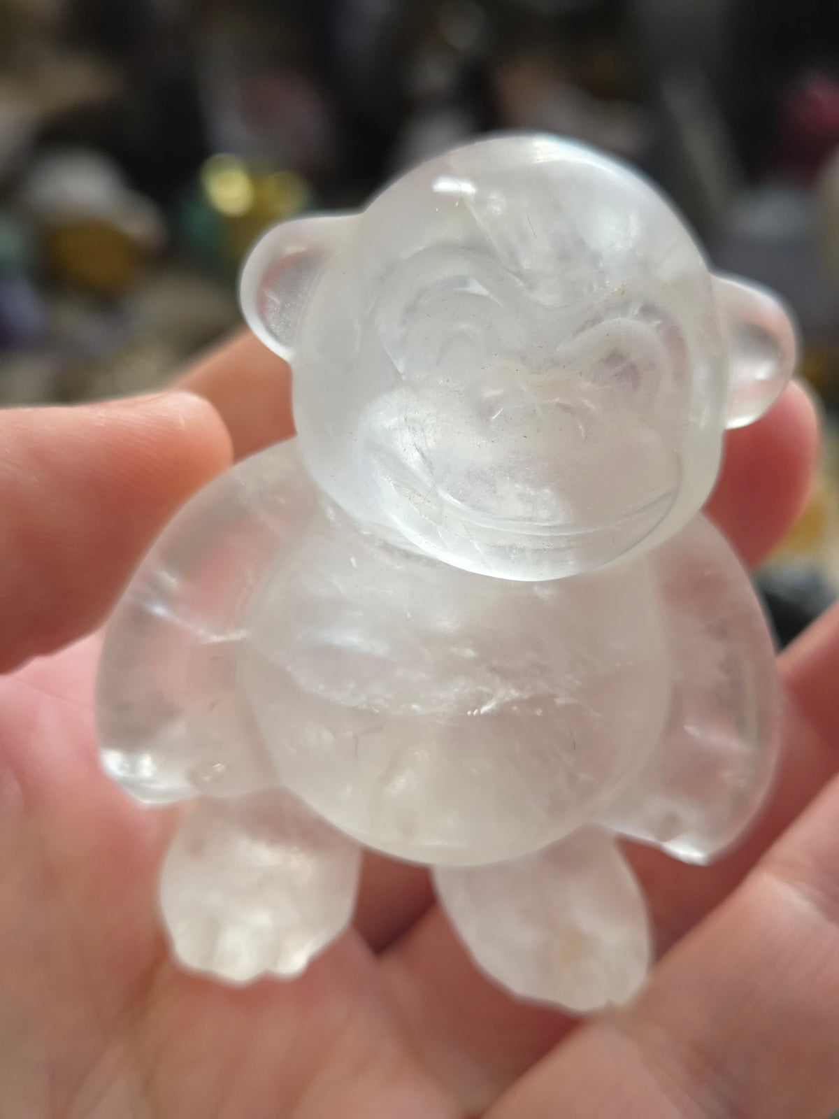 Clear quartz crystal monkey carving
