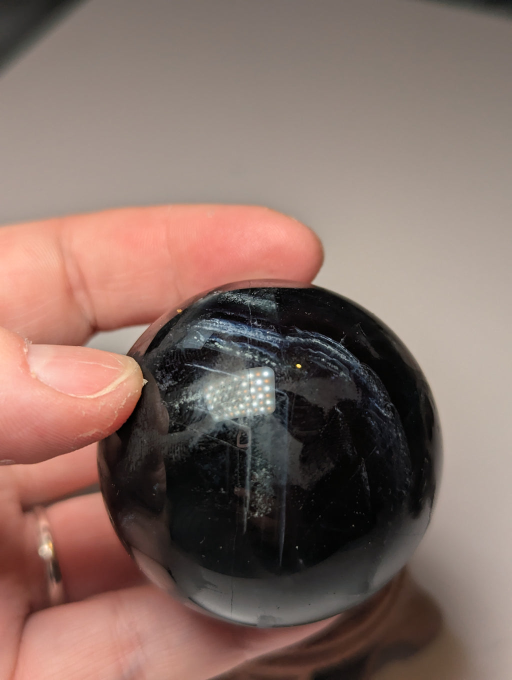 Black rose flourite crystal sphere with stand UV reactive