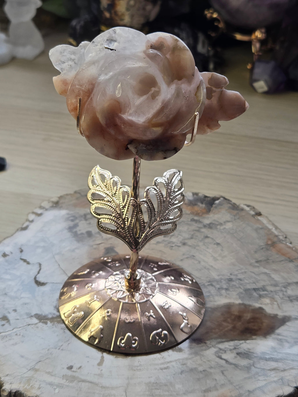 Stunning  Amethyst flower agate crystal rose with Stand