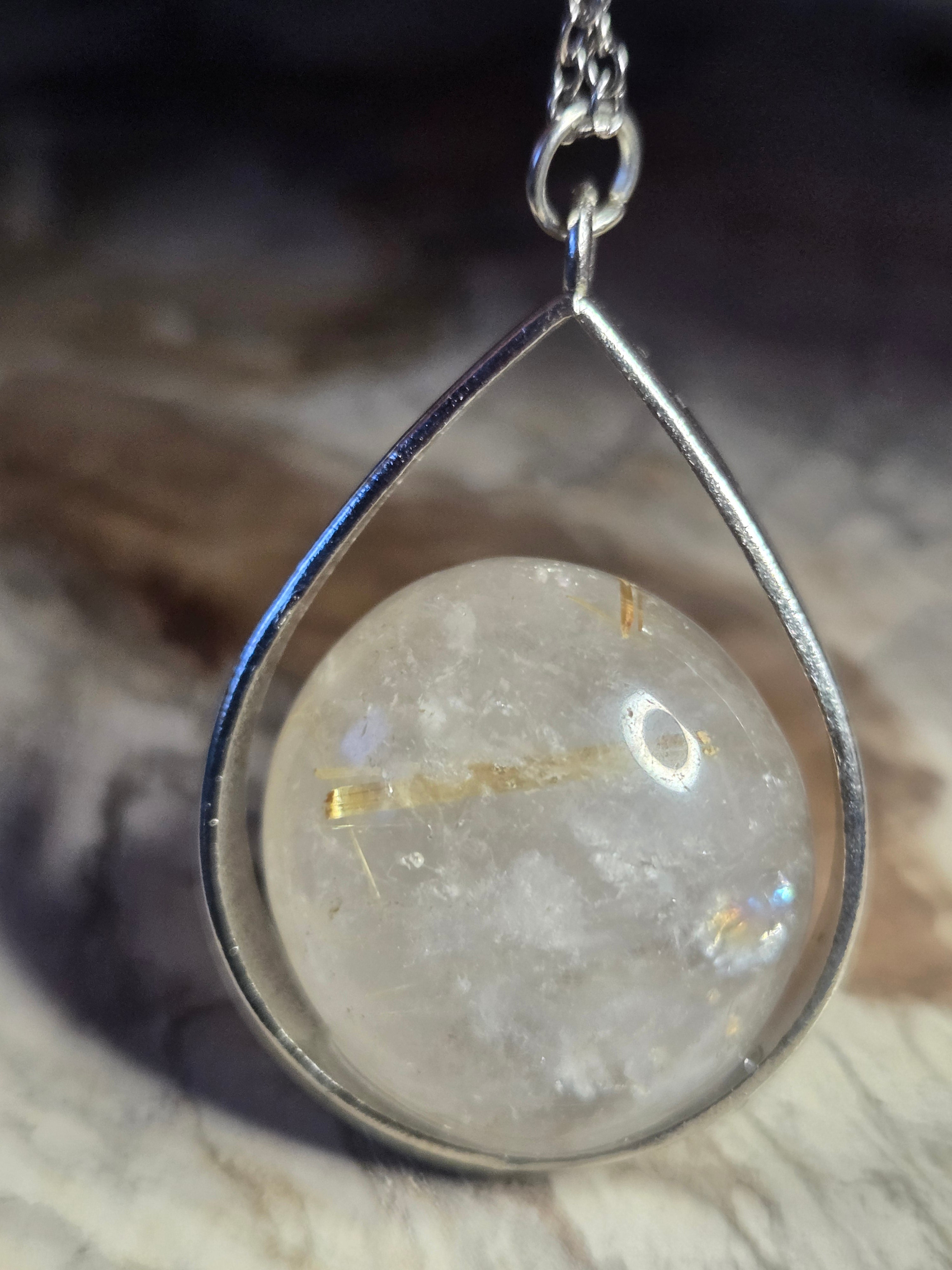 Golden rutile crystal handmade necklace