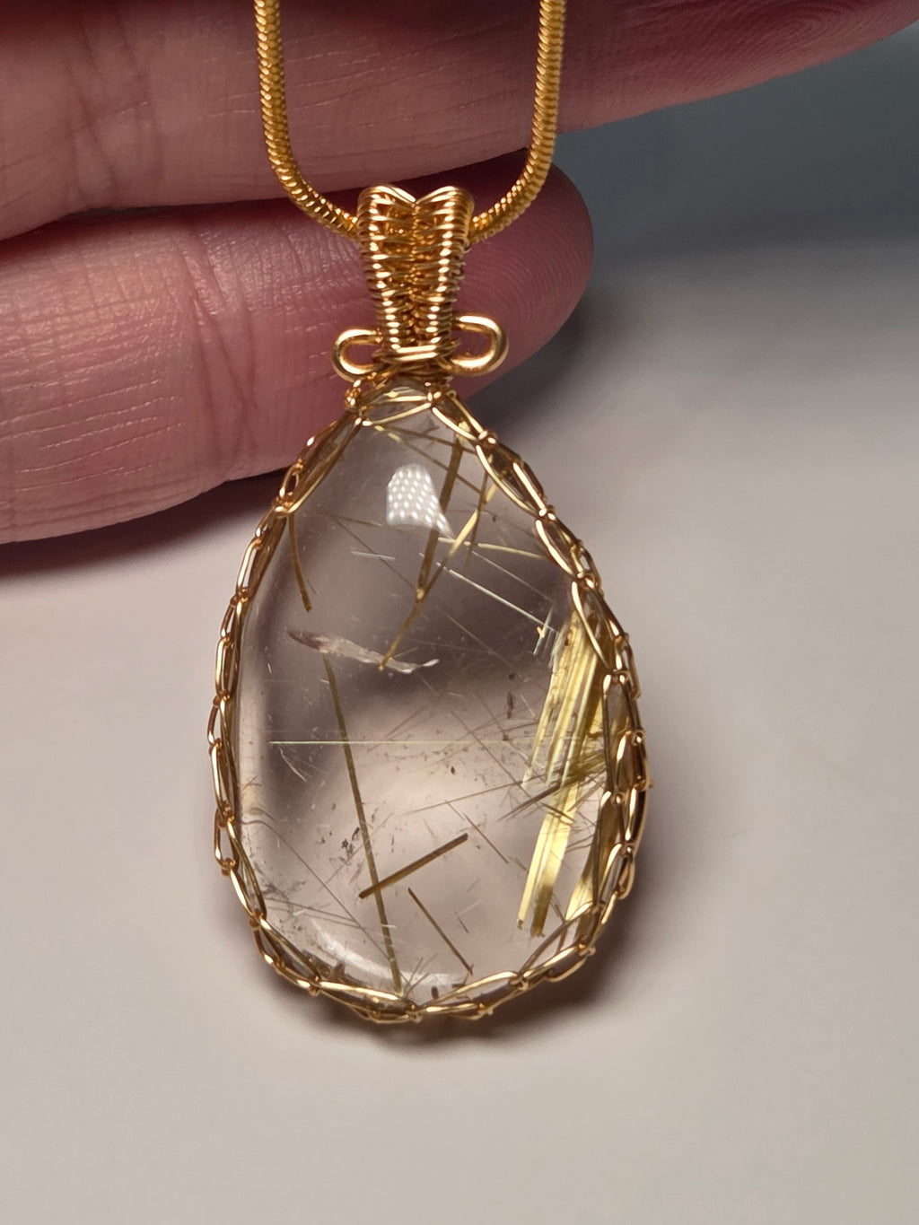 Golden Rutlile crystal handmade wire wrapped necklace