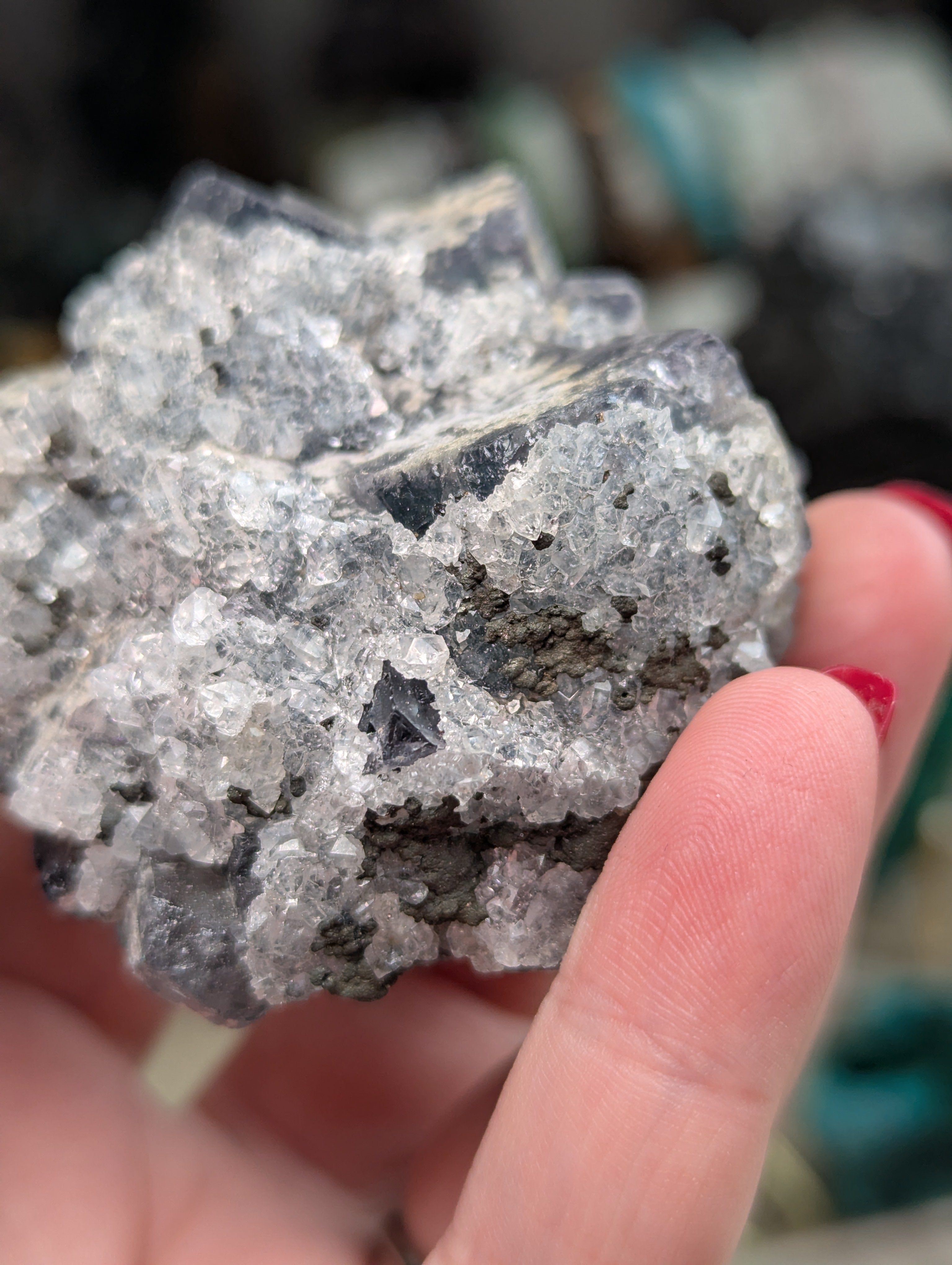 Rare cube flourite with Quartz crystal specimen- in case