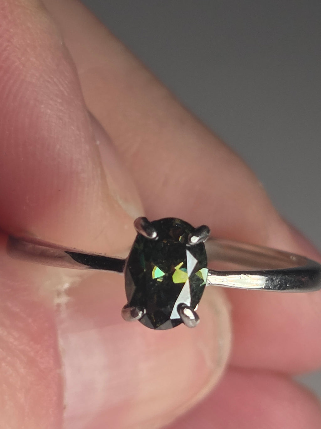 One carot Moissonite Green Diamond adjustable ring