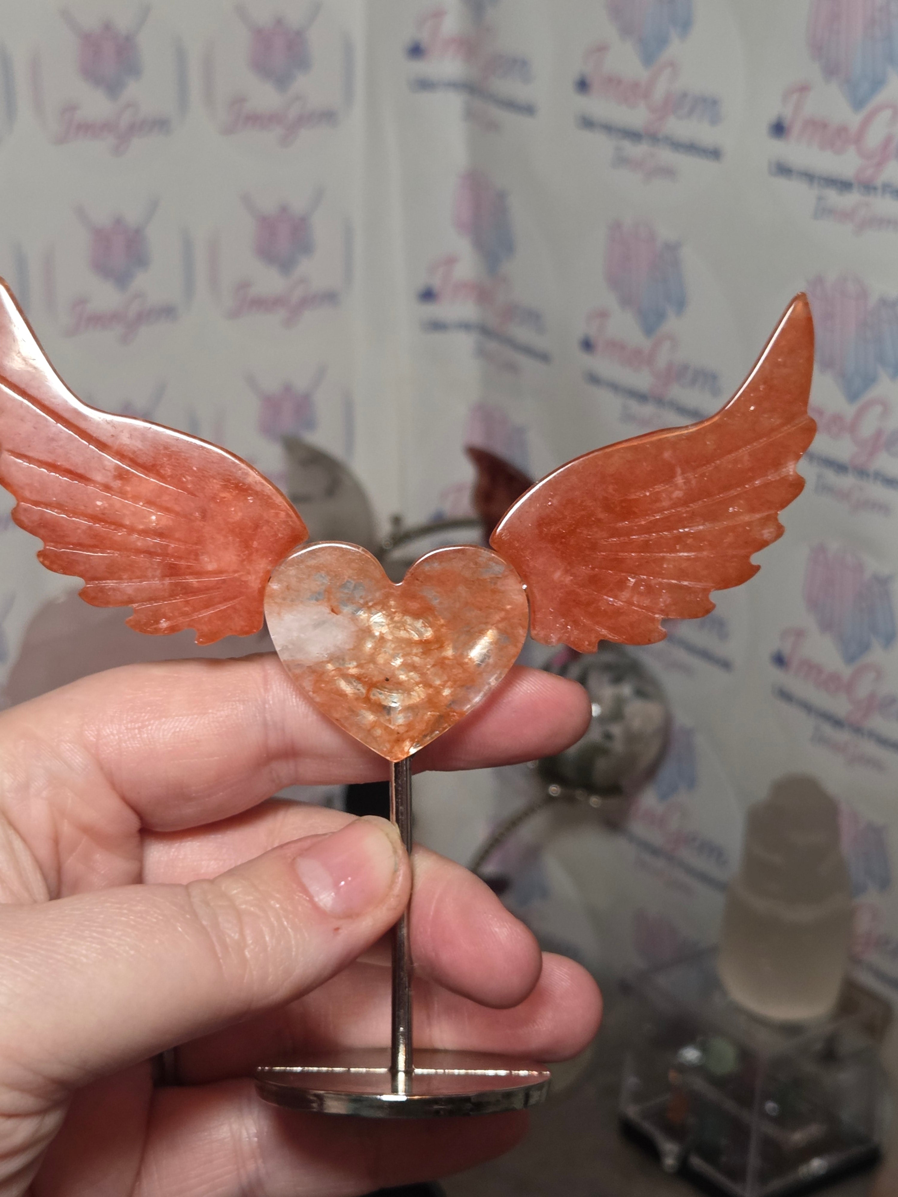Red fire quartz crystal heart with wings