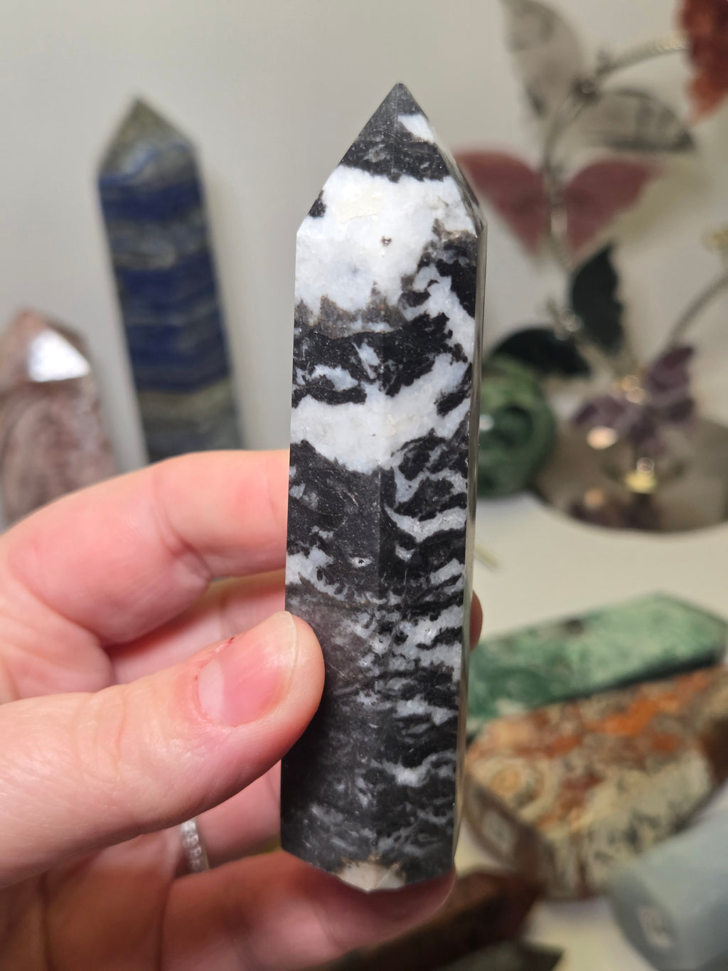 Zebra jasper crystal tower carving