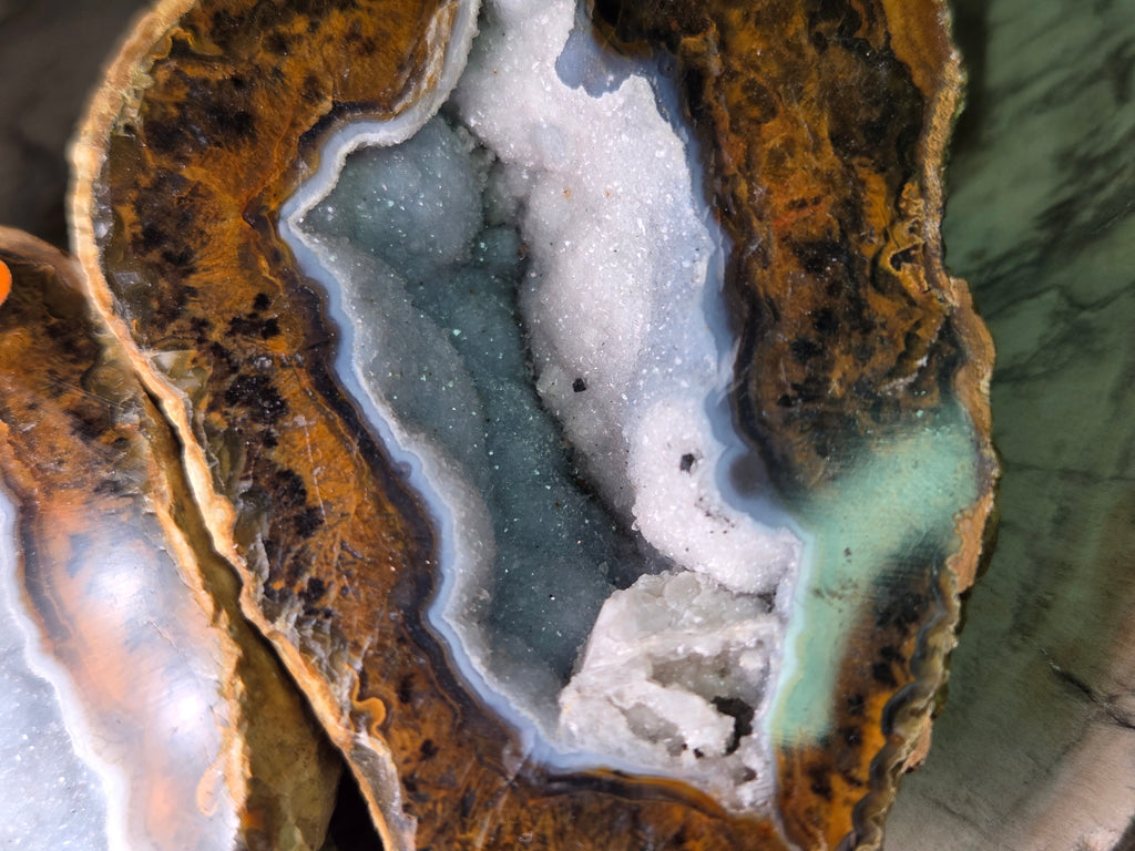 Beautiful  Mongolian polished  pair of Geodes with stands
