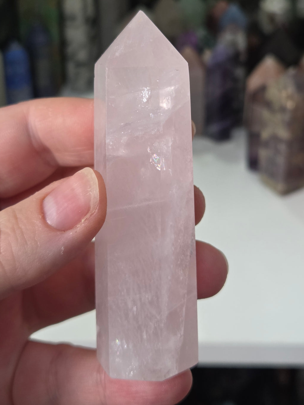 Rose quartz crystal tower