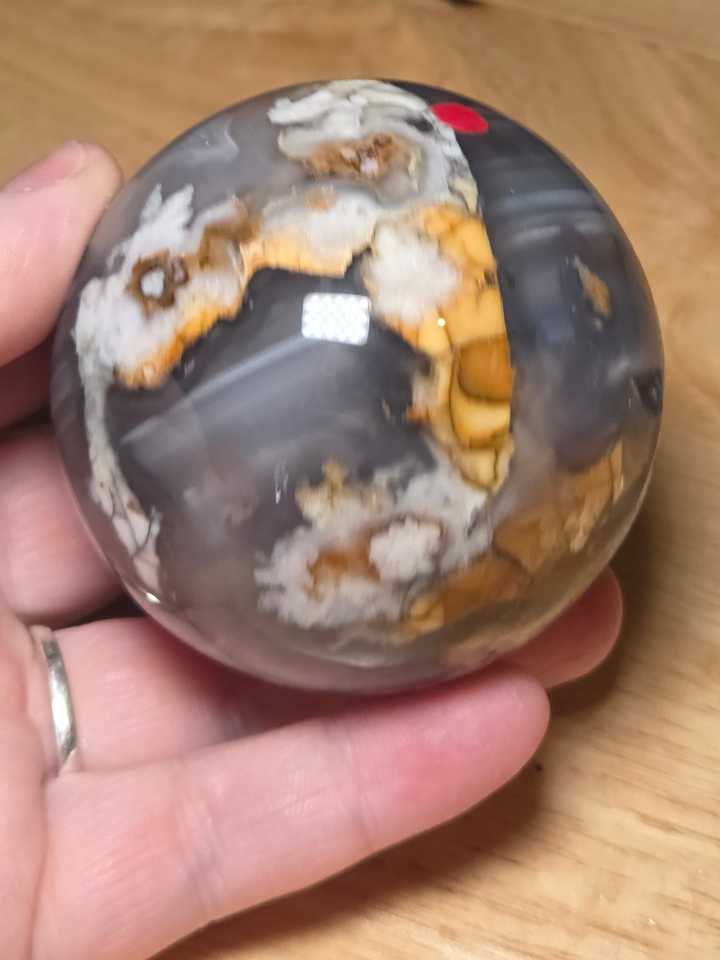 Natural black flower agate crystal sphere