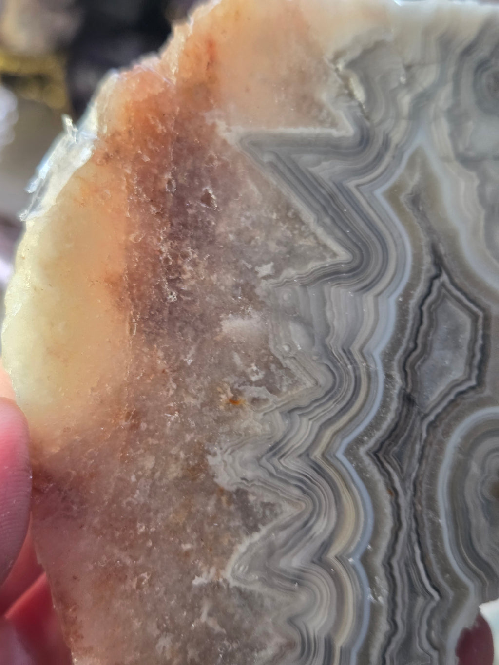 Mexican crazy lace agate with pink amethyst with stand