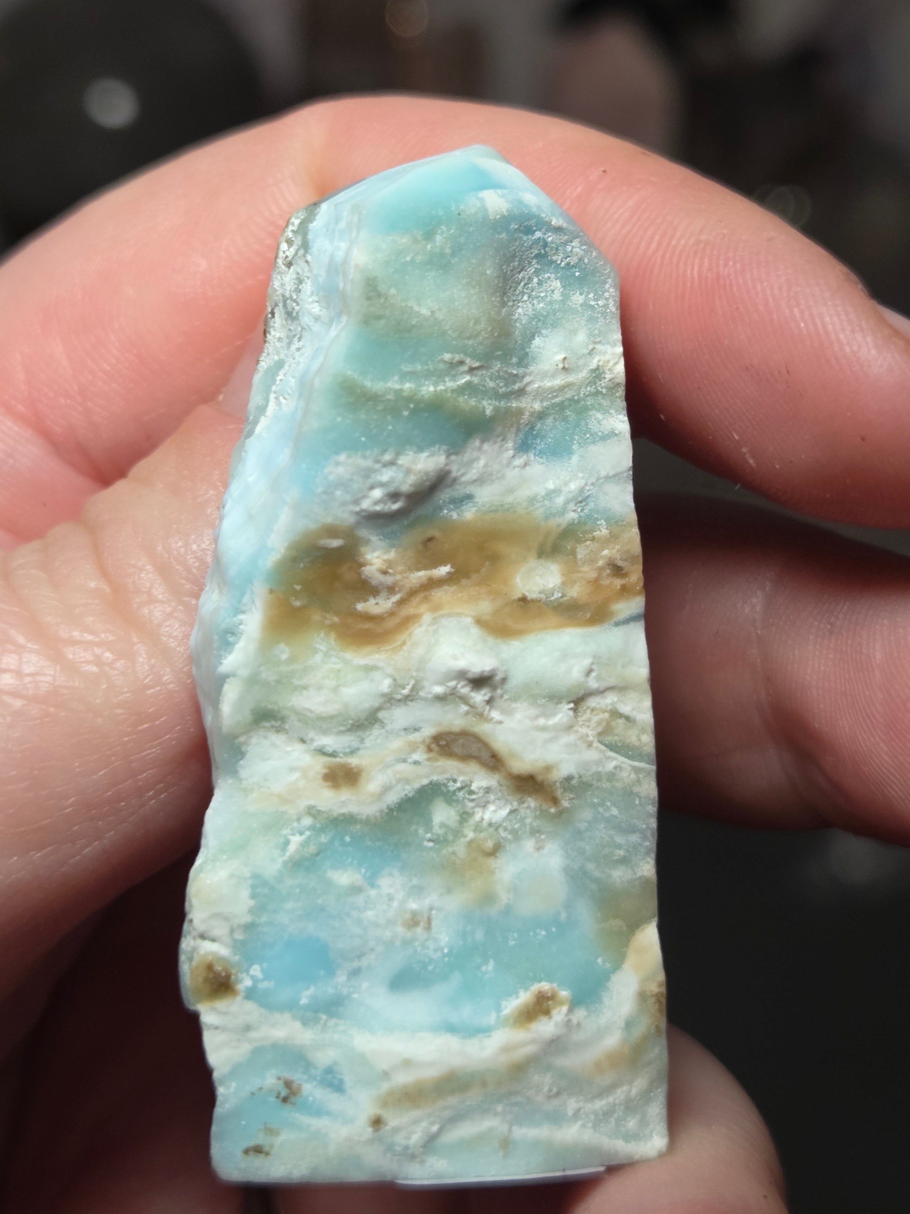 Natural  Larimar crystal tower  part raw