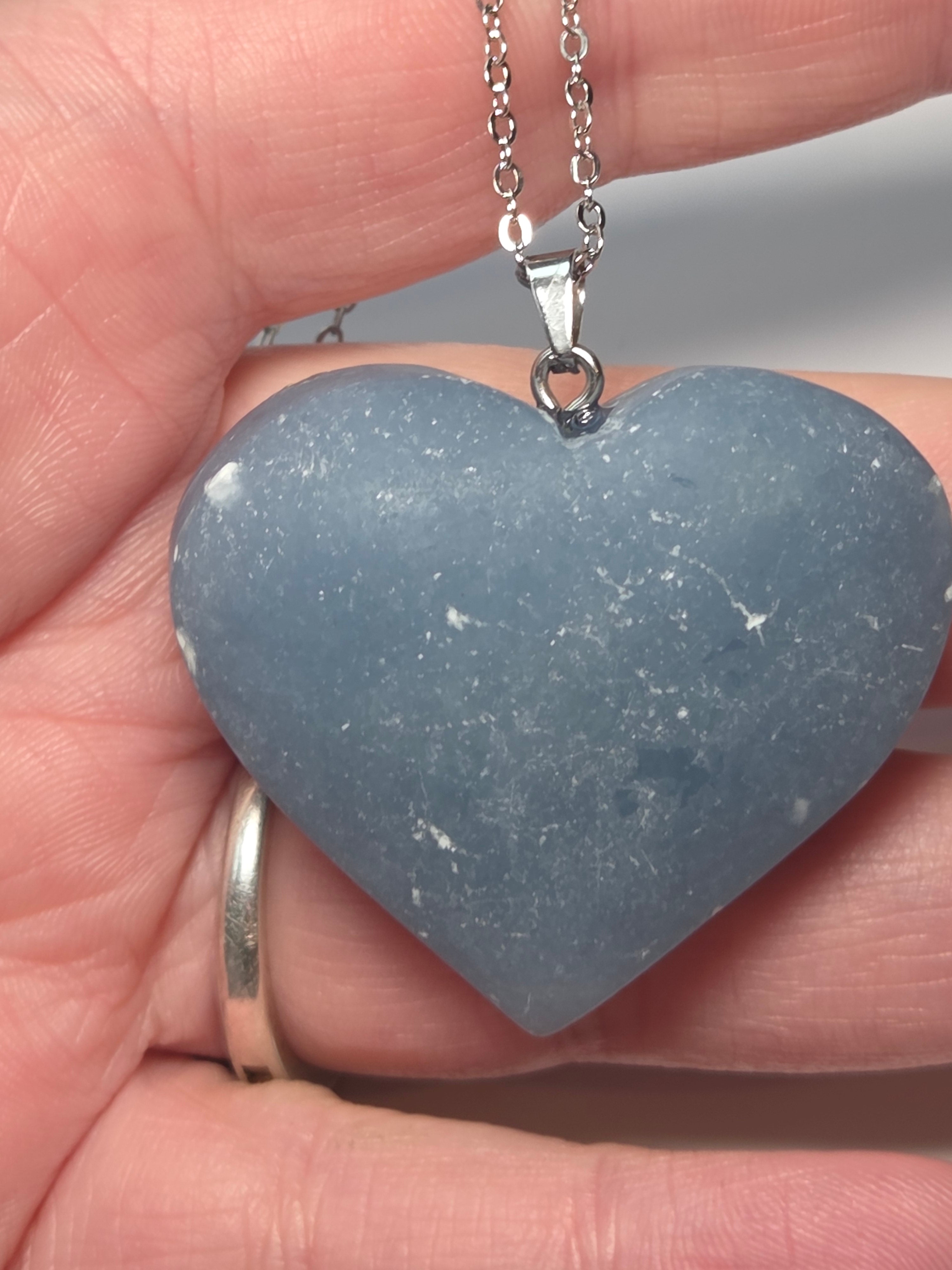 Angelite crystal heart carving necklace