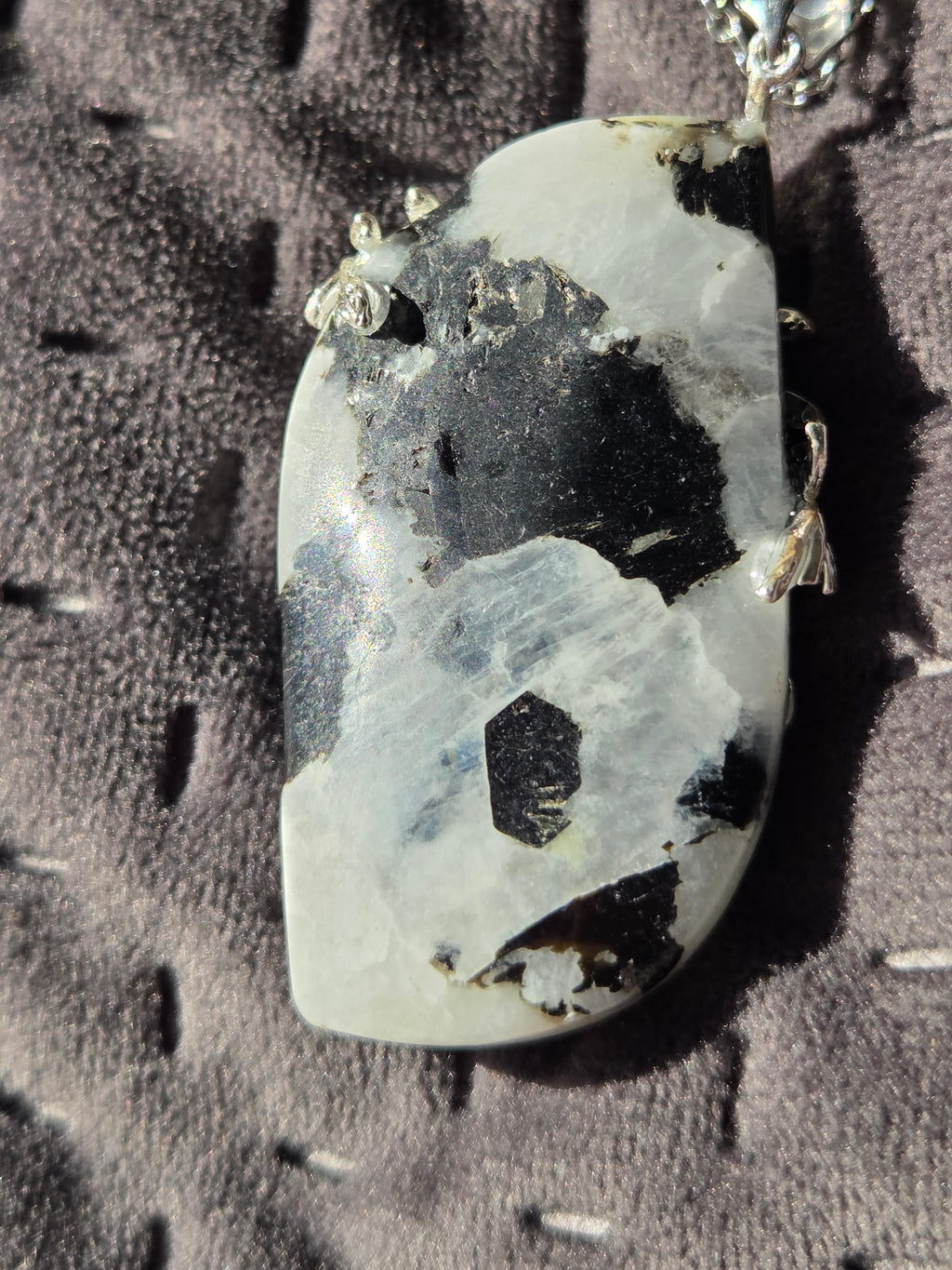 Large pendant rainbow moonstone crystal necklace