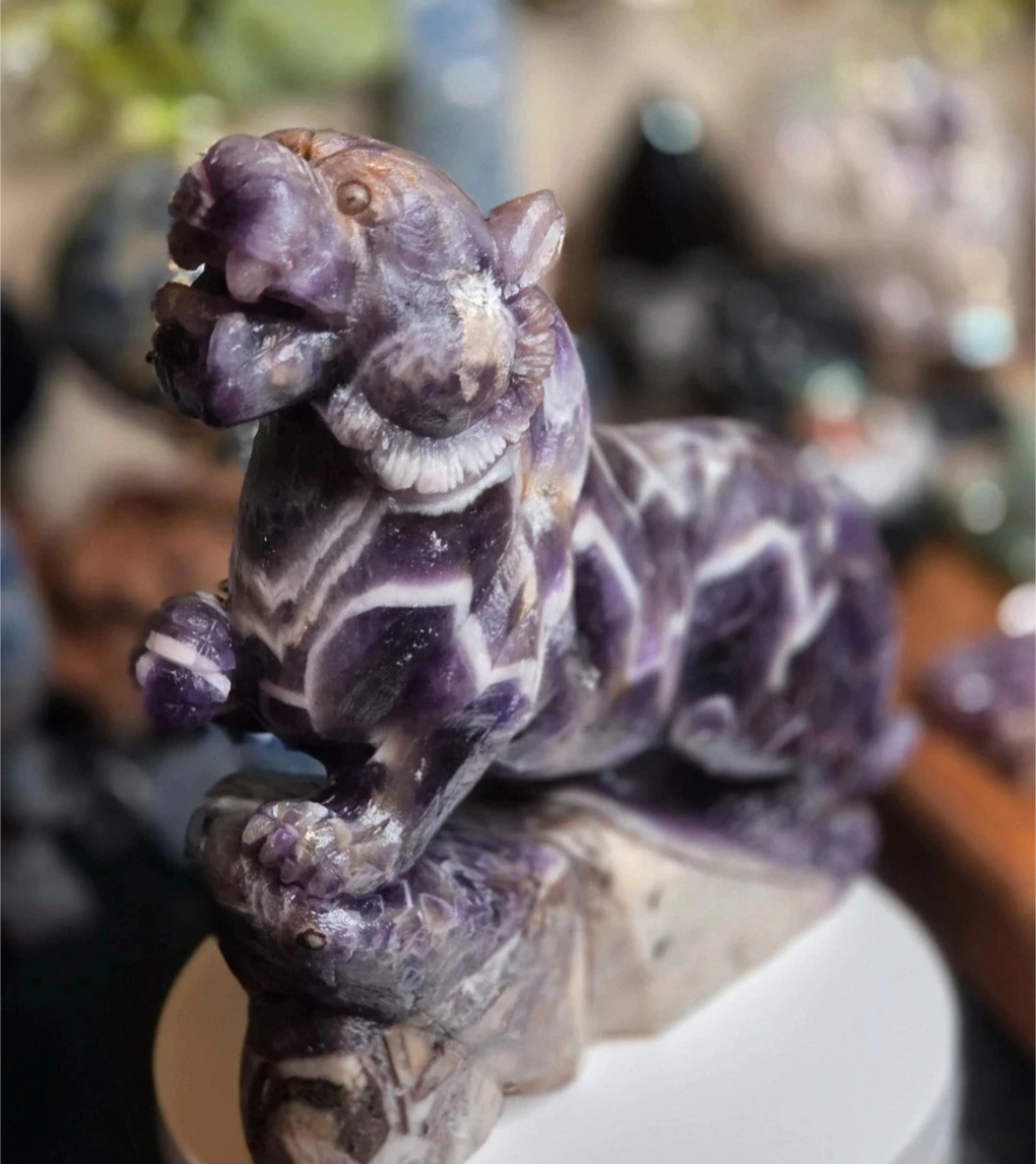 Dream Amethyst crystal tiger carving
