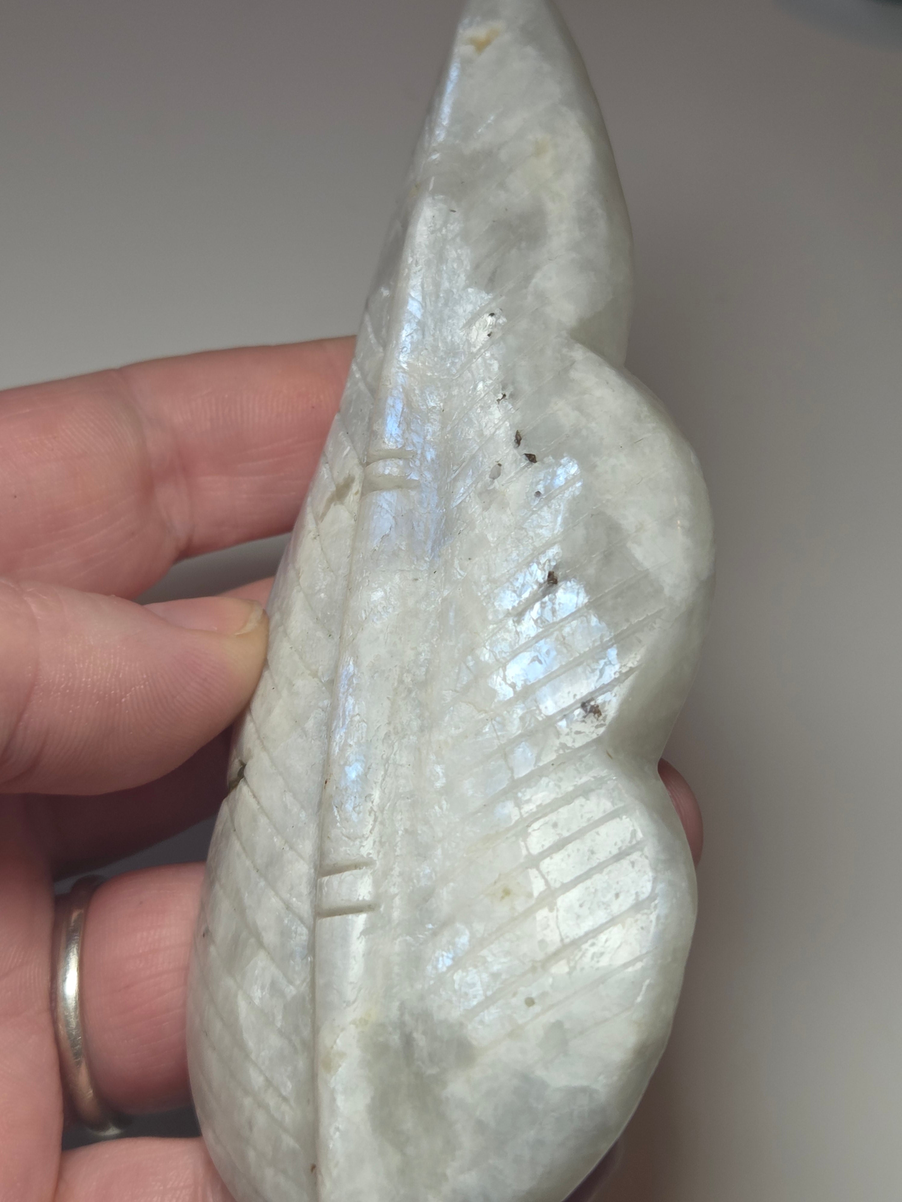 Rainbow moonstone crystal feather carving