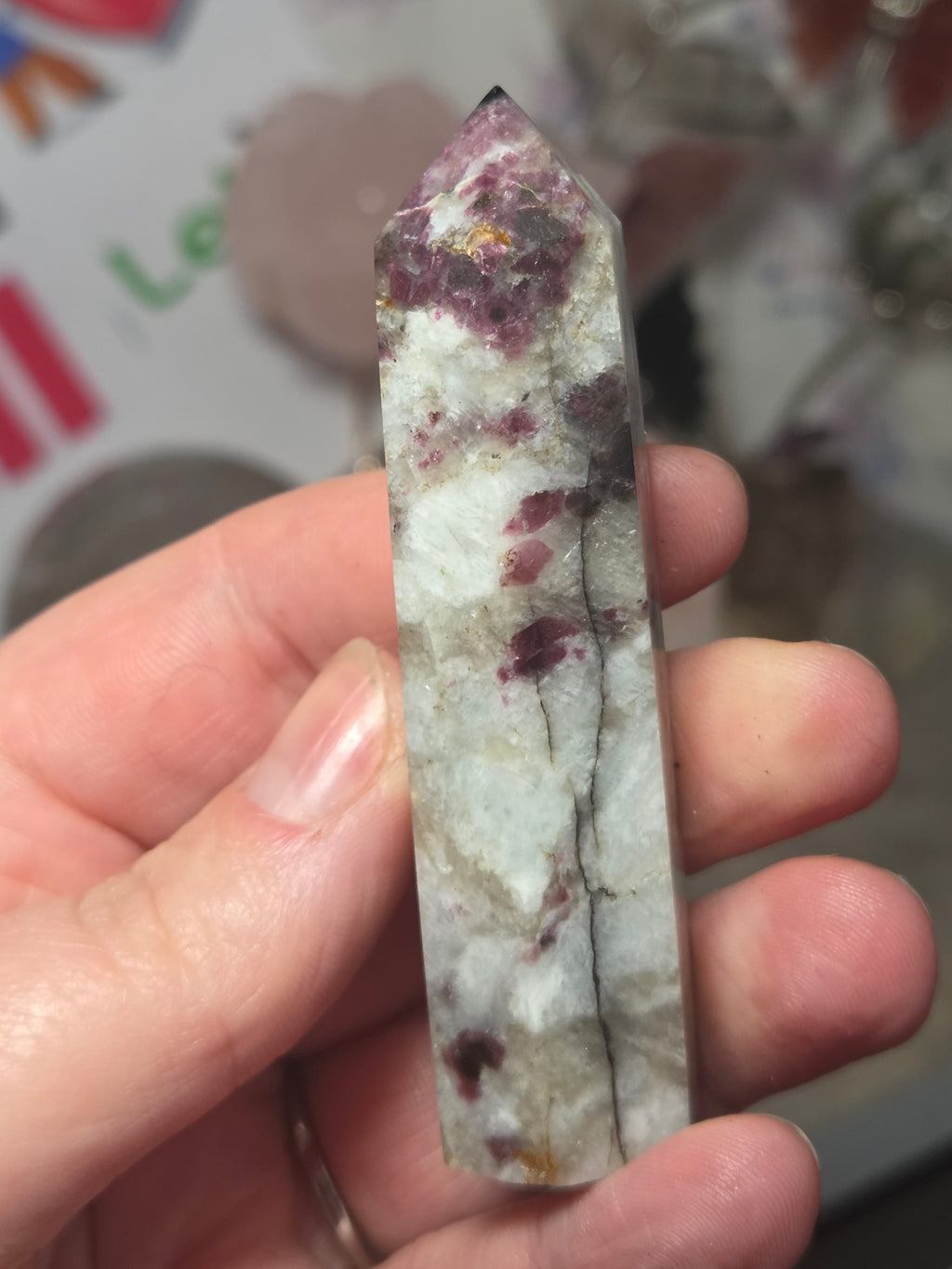 Pink Tourmaline crystal tower with smokey quartz