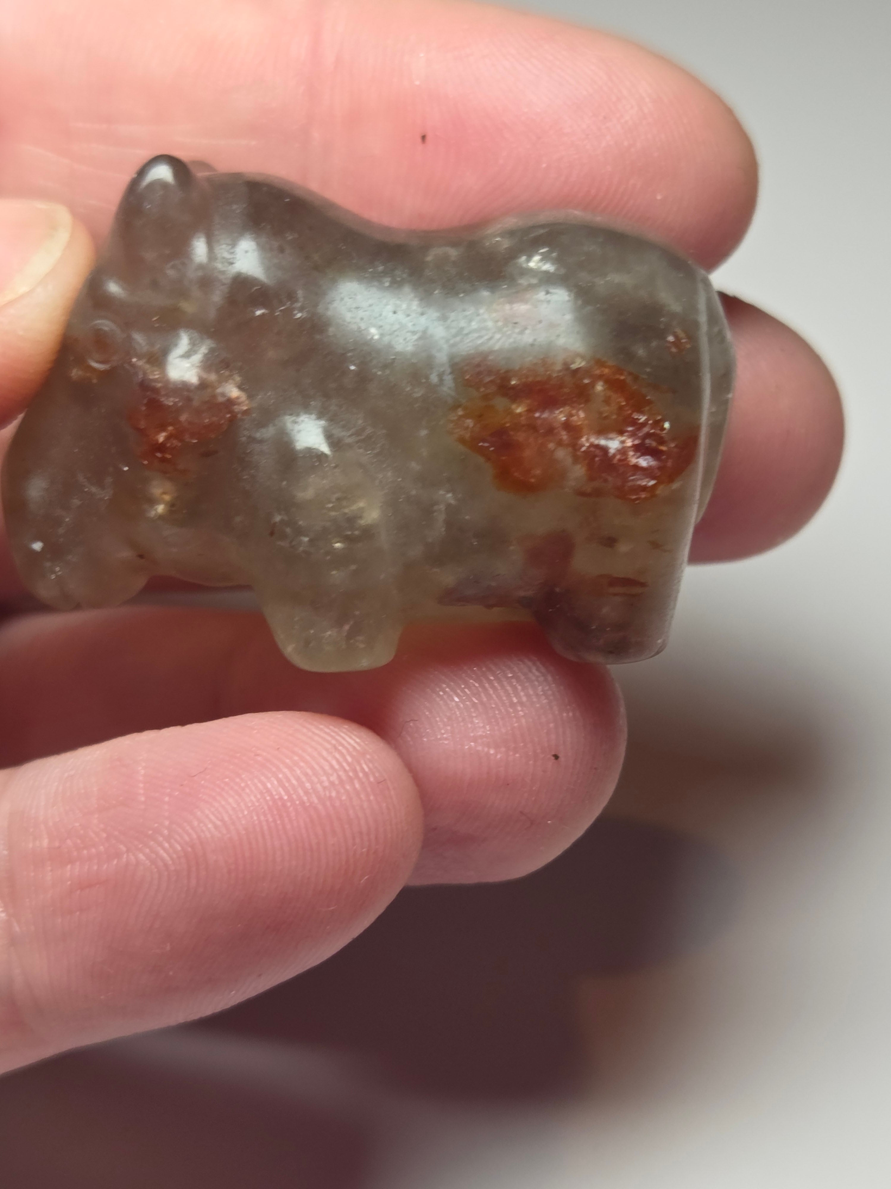 Fire quartz crystal hippo carving