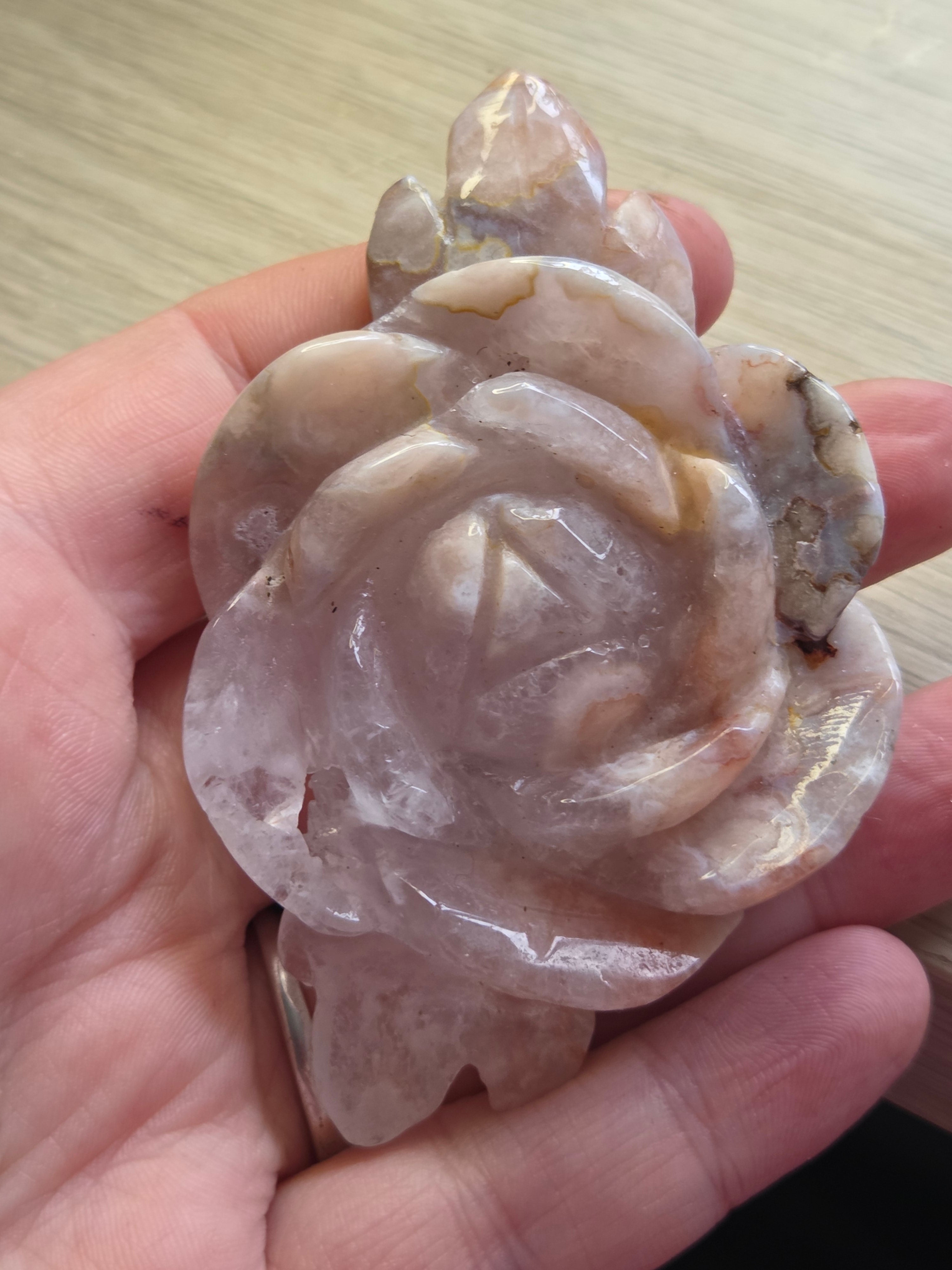 Stunning  Amethyst flower agate crystal rose with Stand