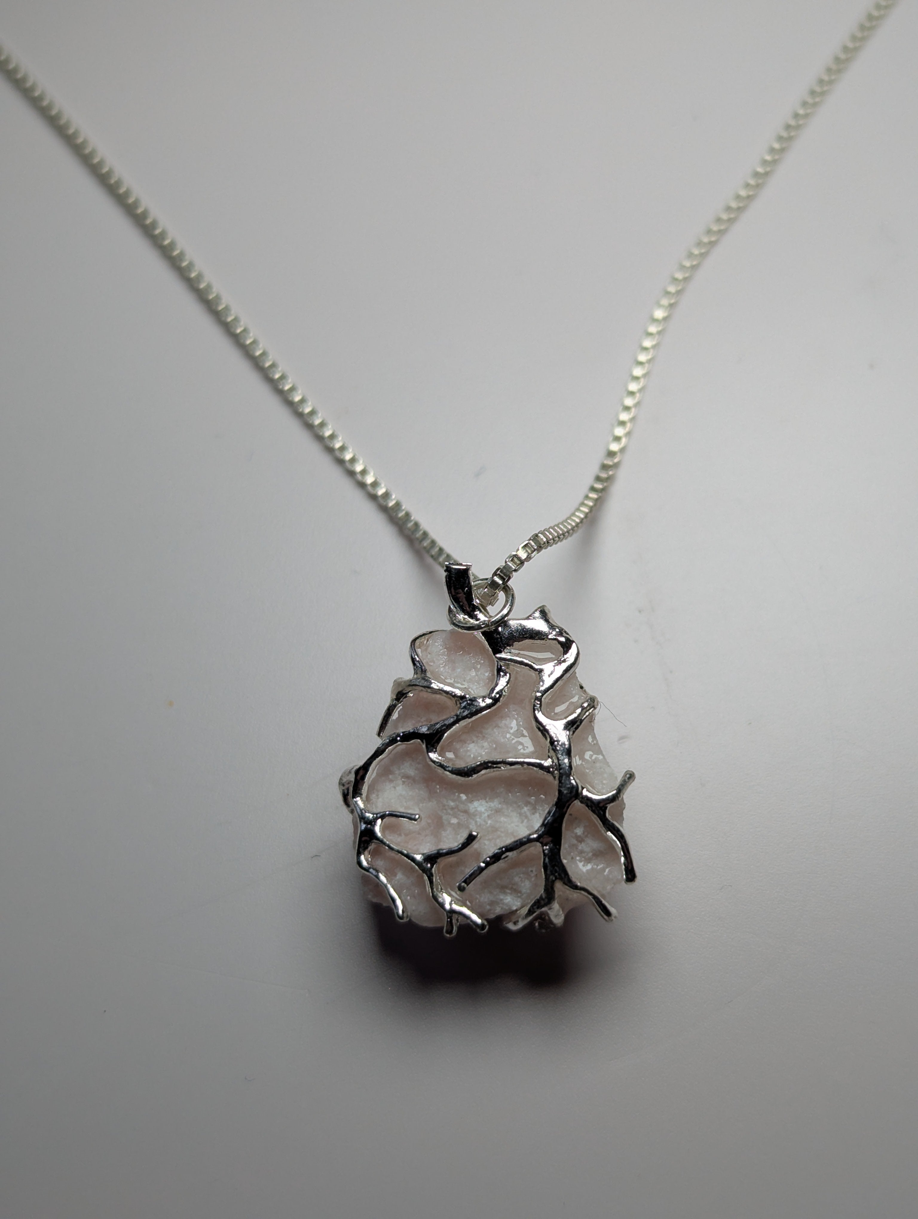 Raw pink opal crystal necklace