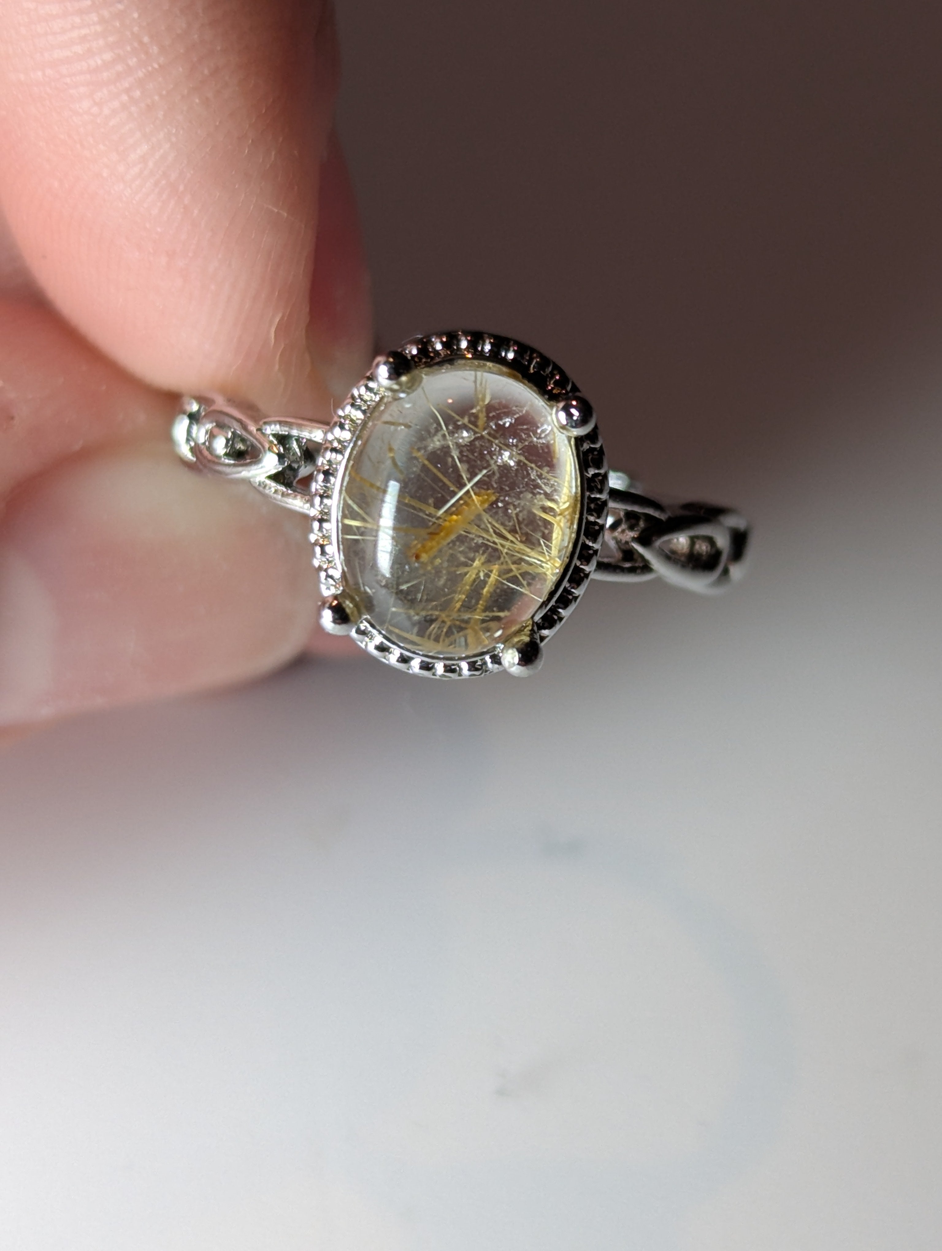 1 x Golden Rutlile crystal Adjustable ring stainless steel