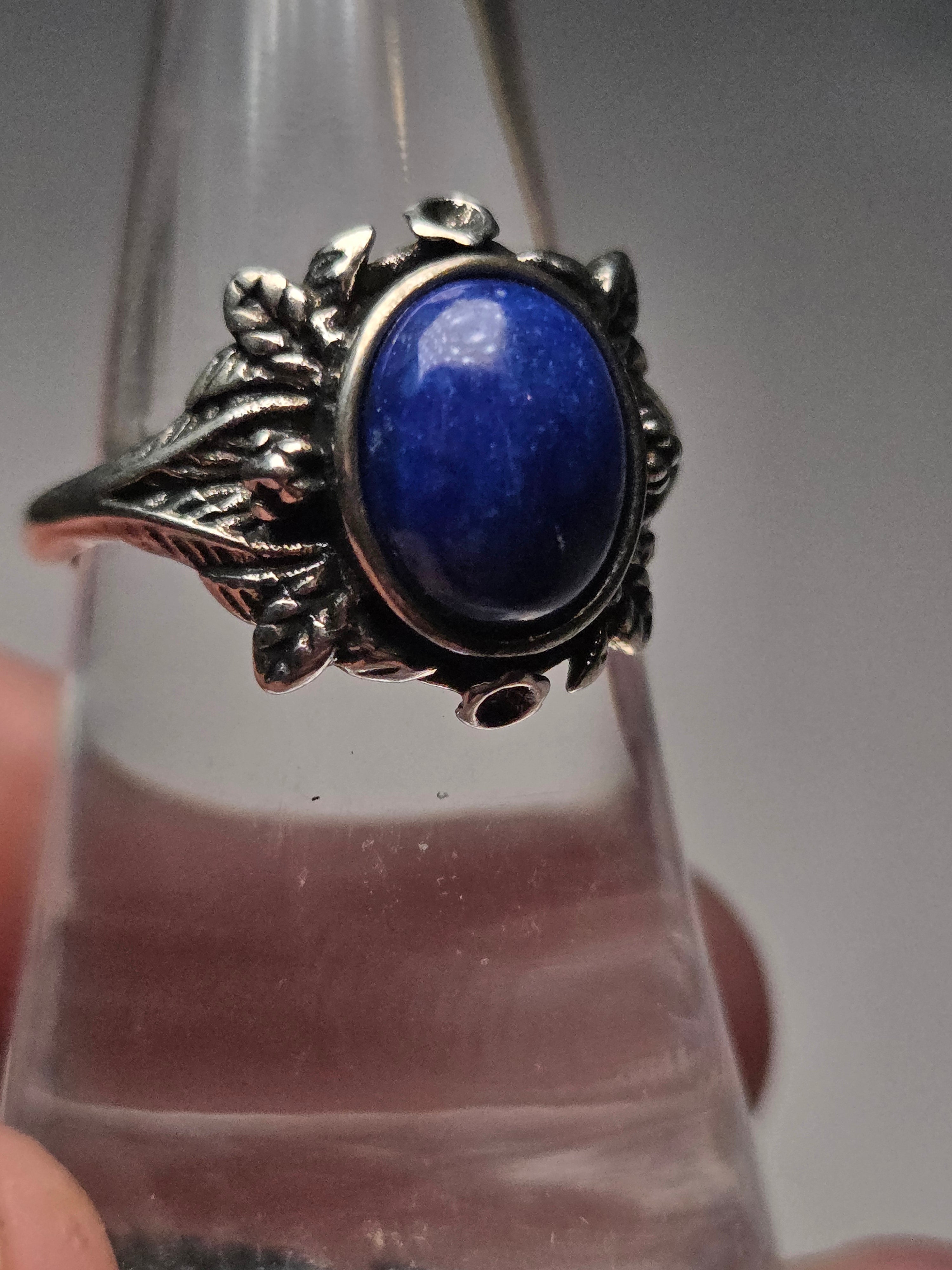 Sodalite crystal adjustable ring stainless steel