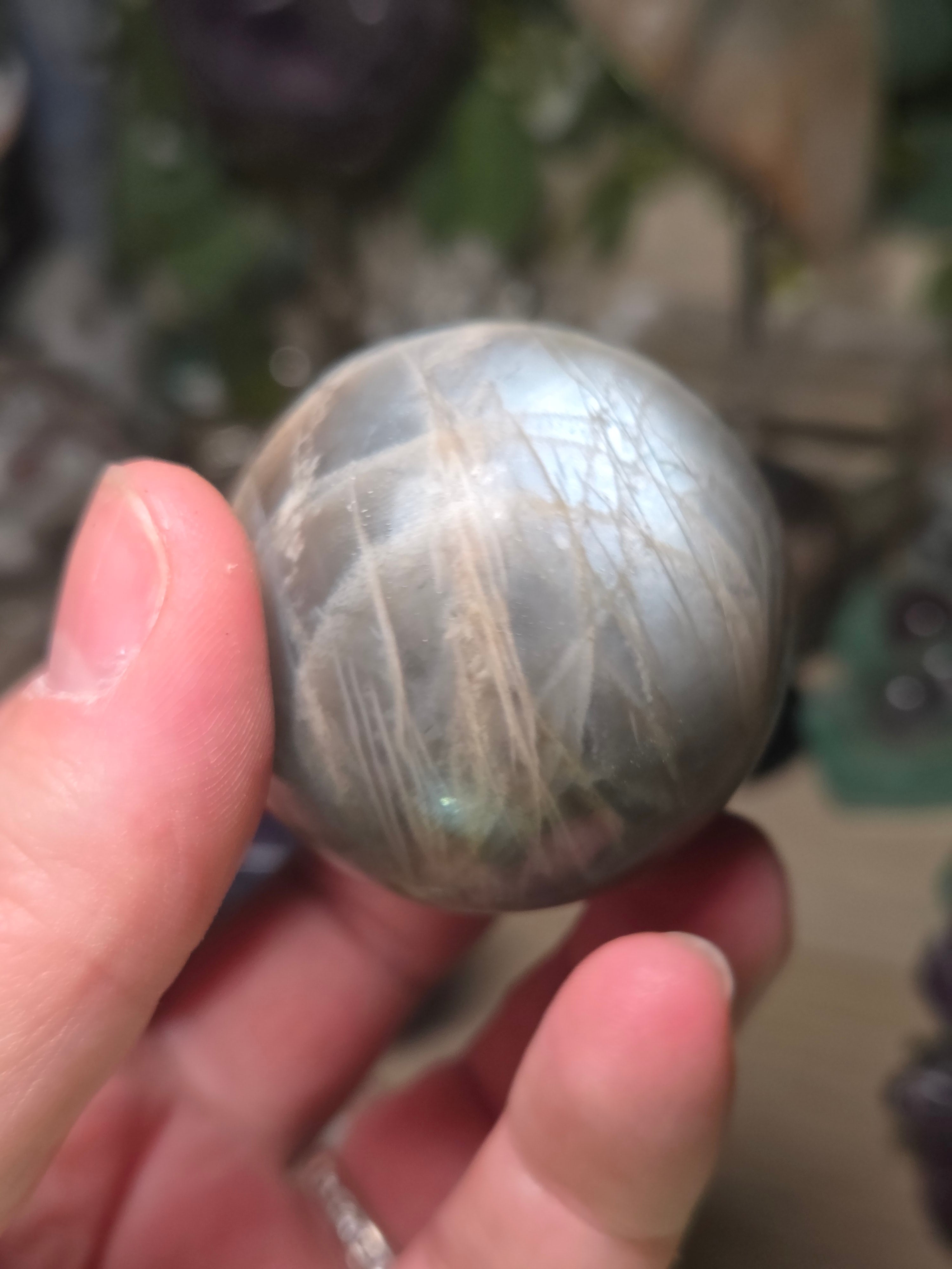Black Moonstone and sunstone crystal sphere