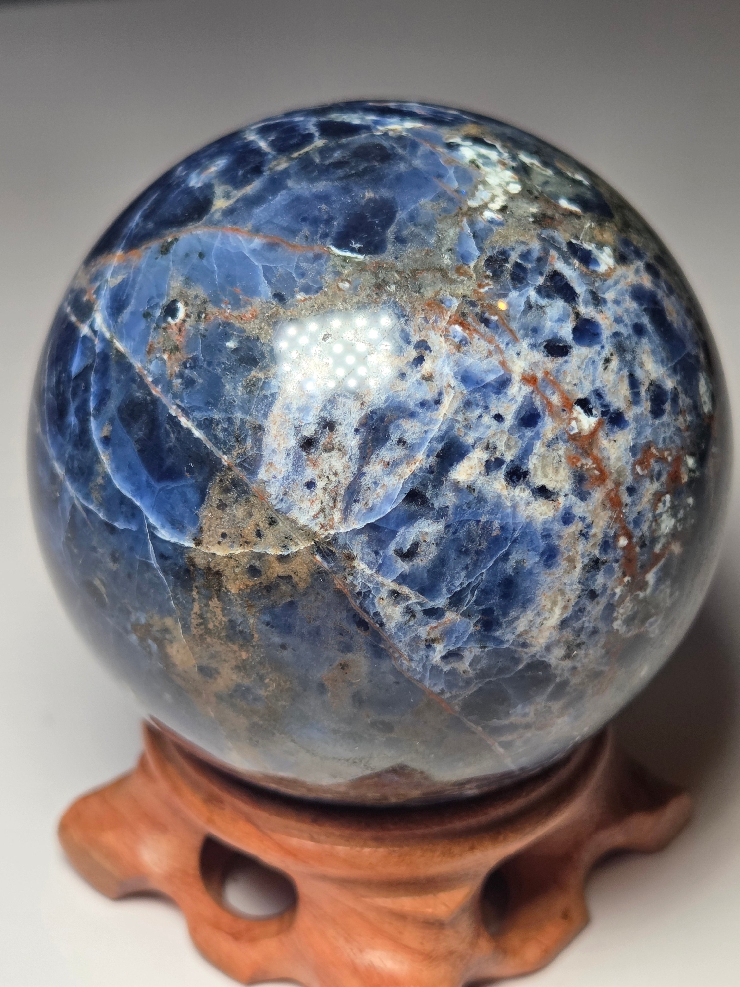 Large sodalite crystal Sphere with stand