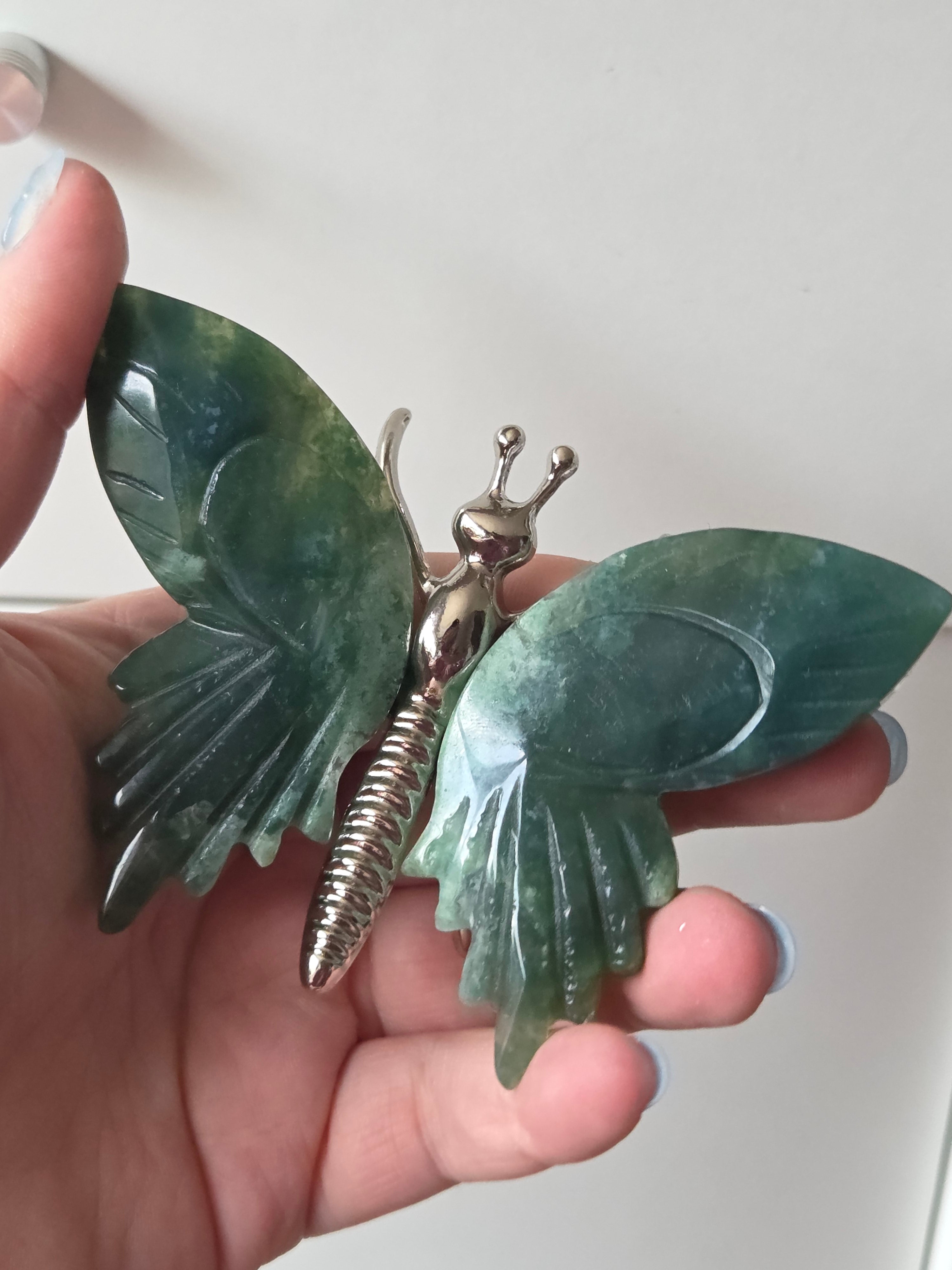 Moss agate crystal butterfly carving