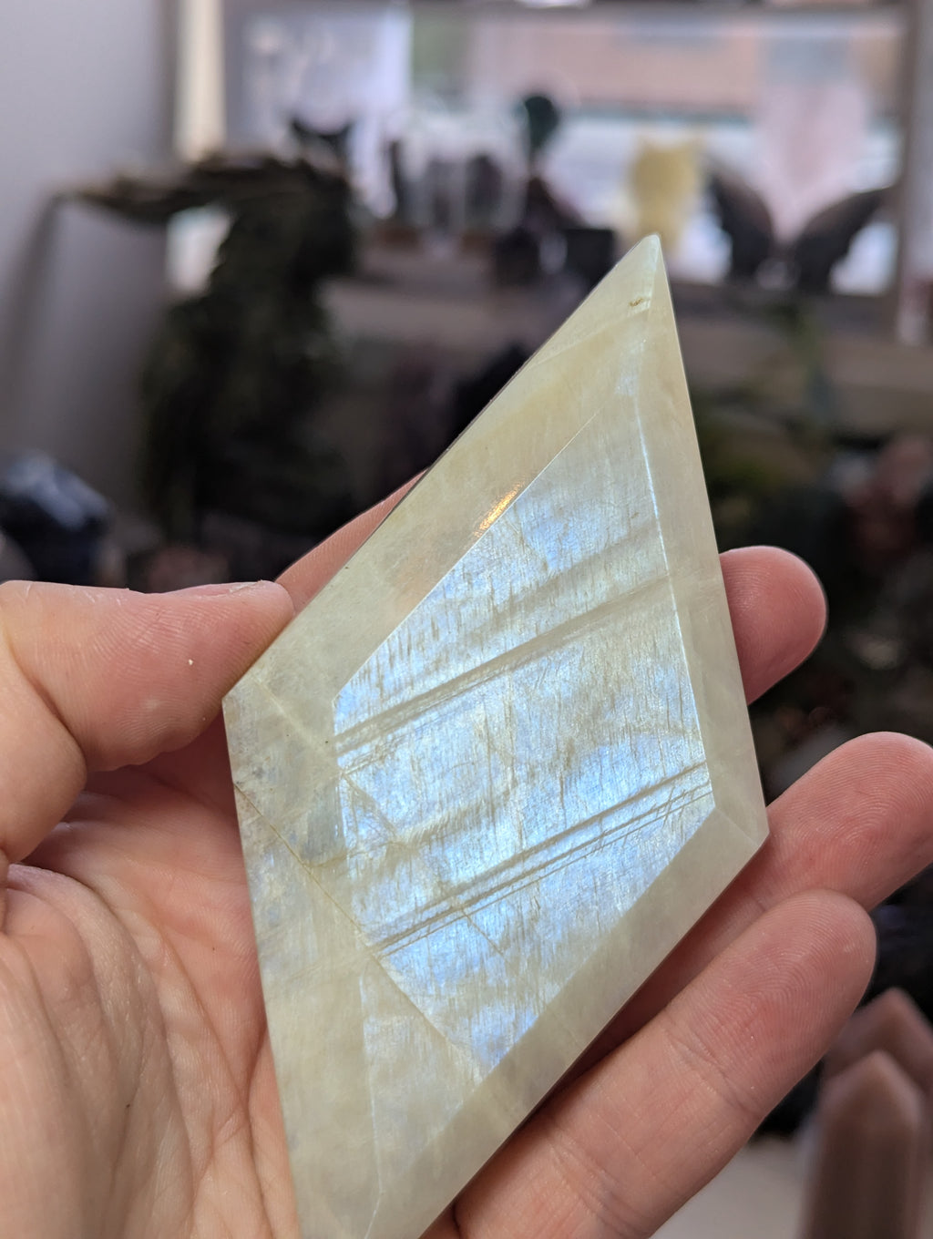 Rainbow moonstone crystal diamond crystal with Stand