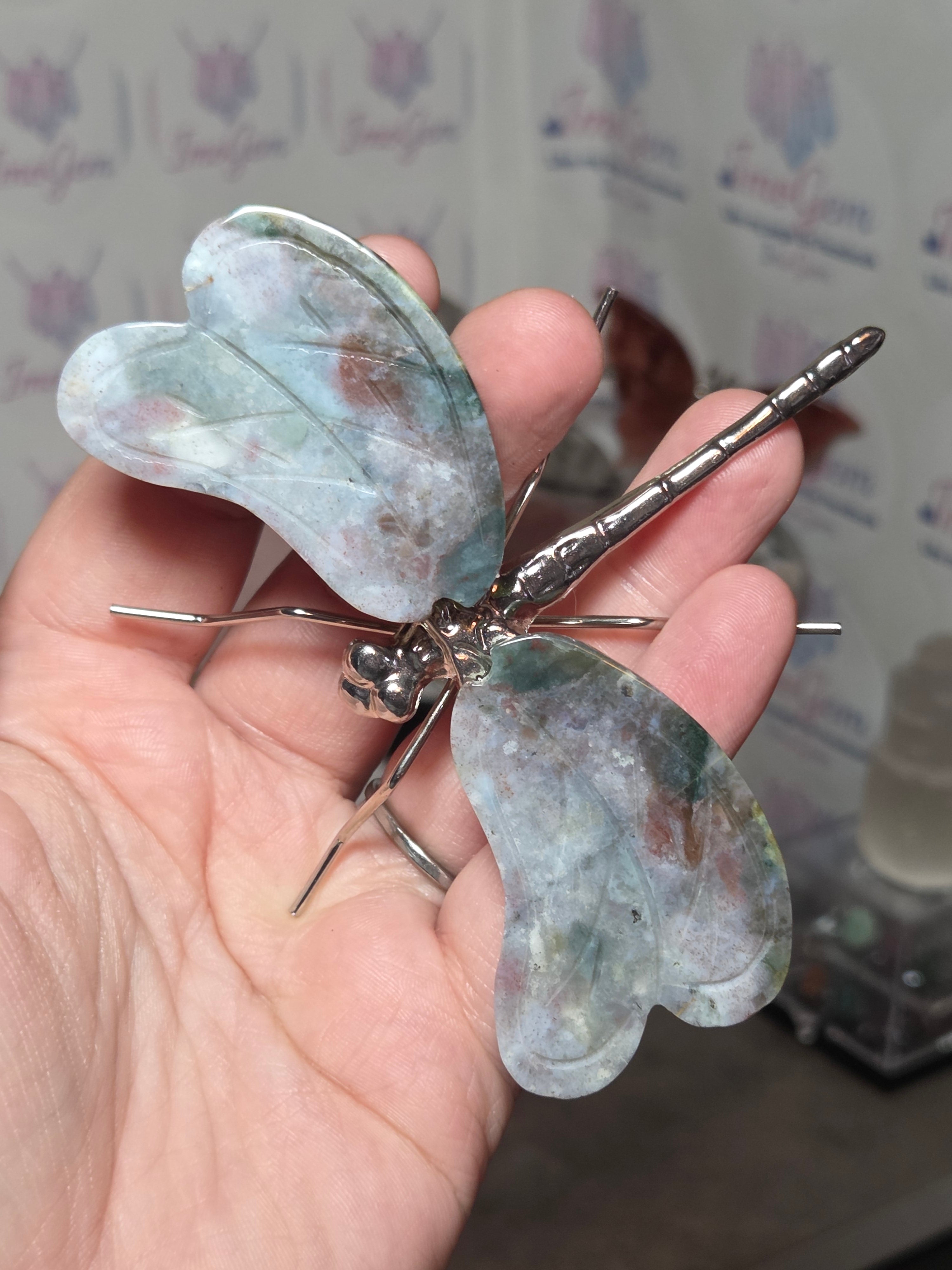 Ocean Jasper crystal dragonfly carving