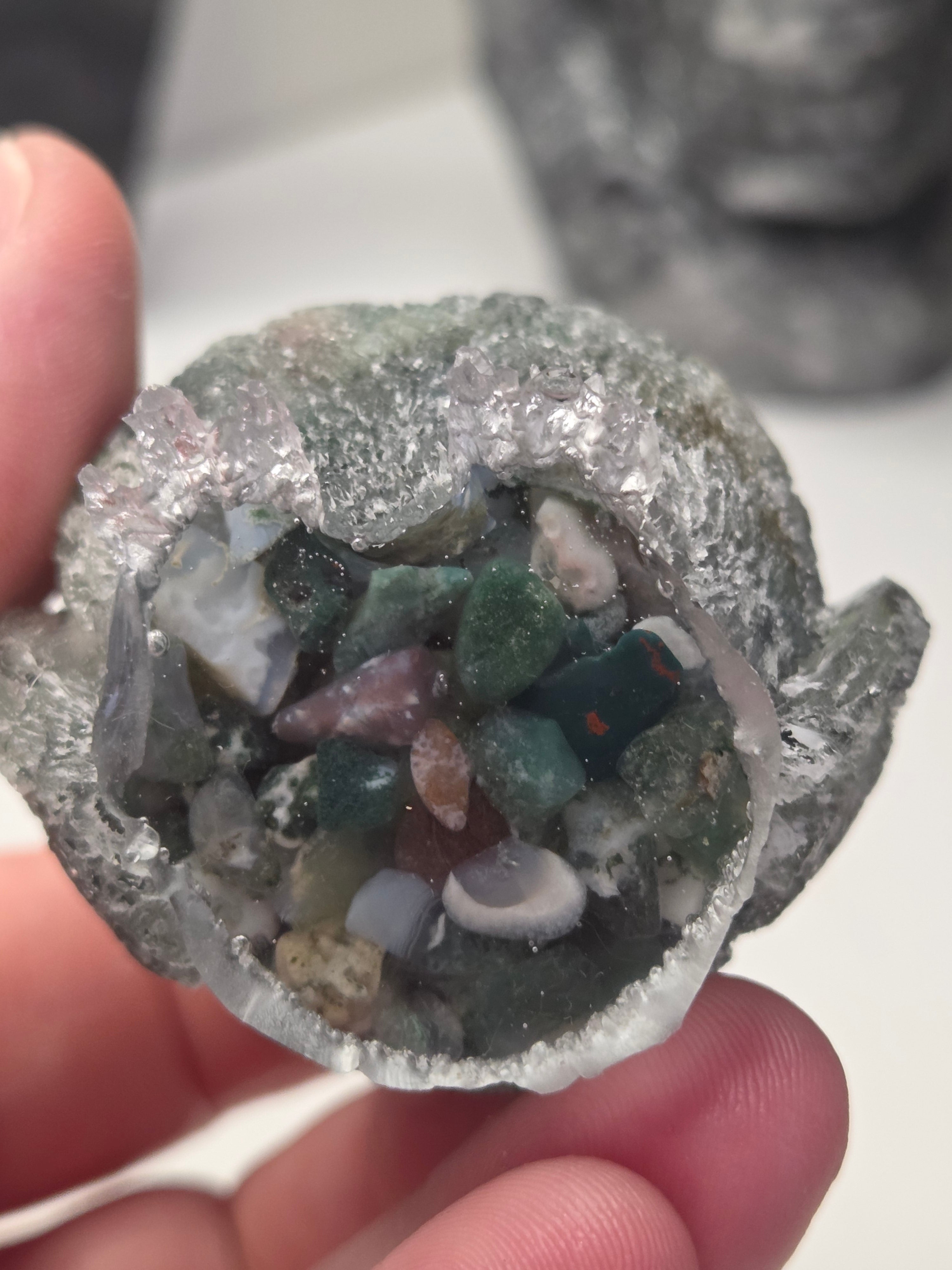 Red moss agate crystal resin owl carving