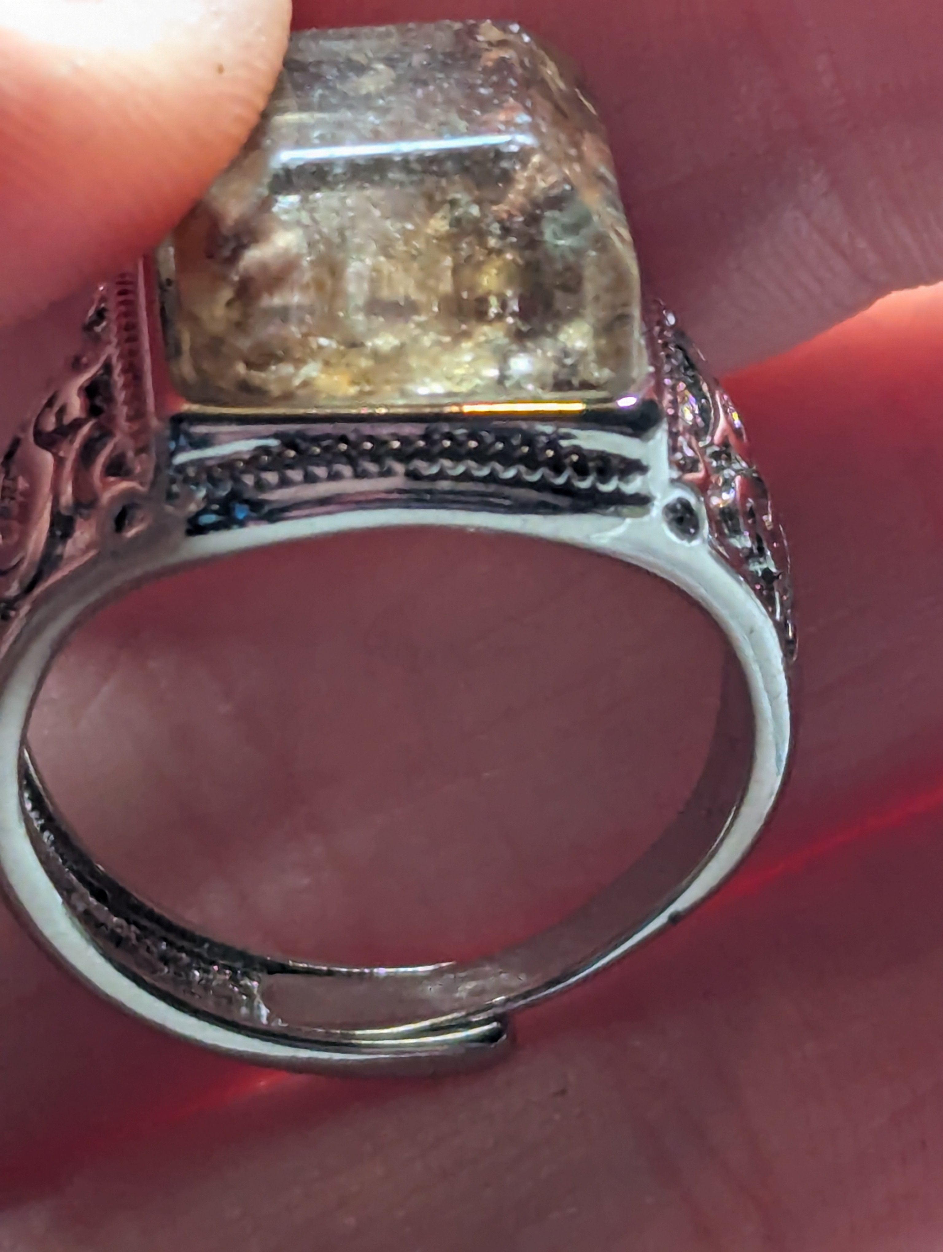 Garden quartz crystal adjustable ring stainless steel
