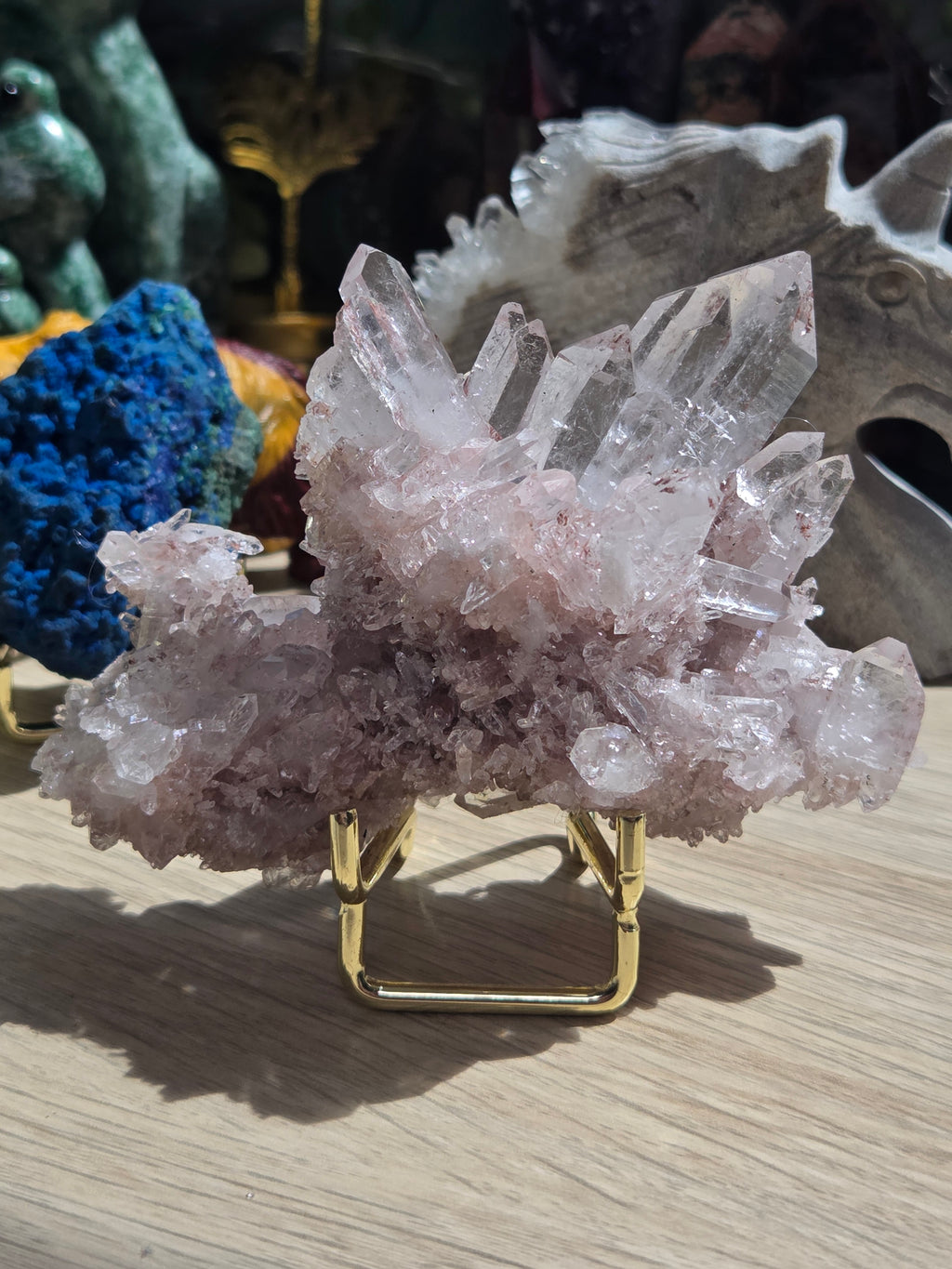 Pink lemurian quartz crystal specimen