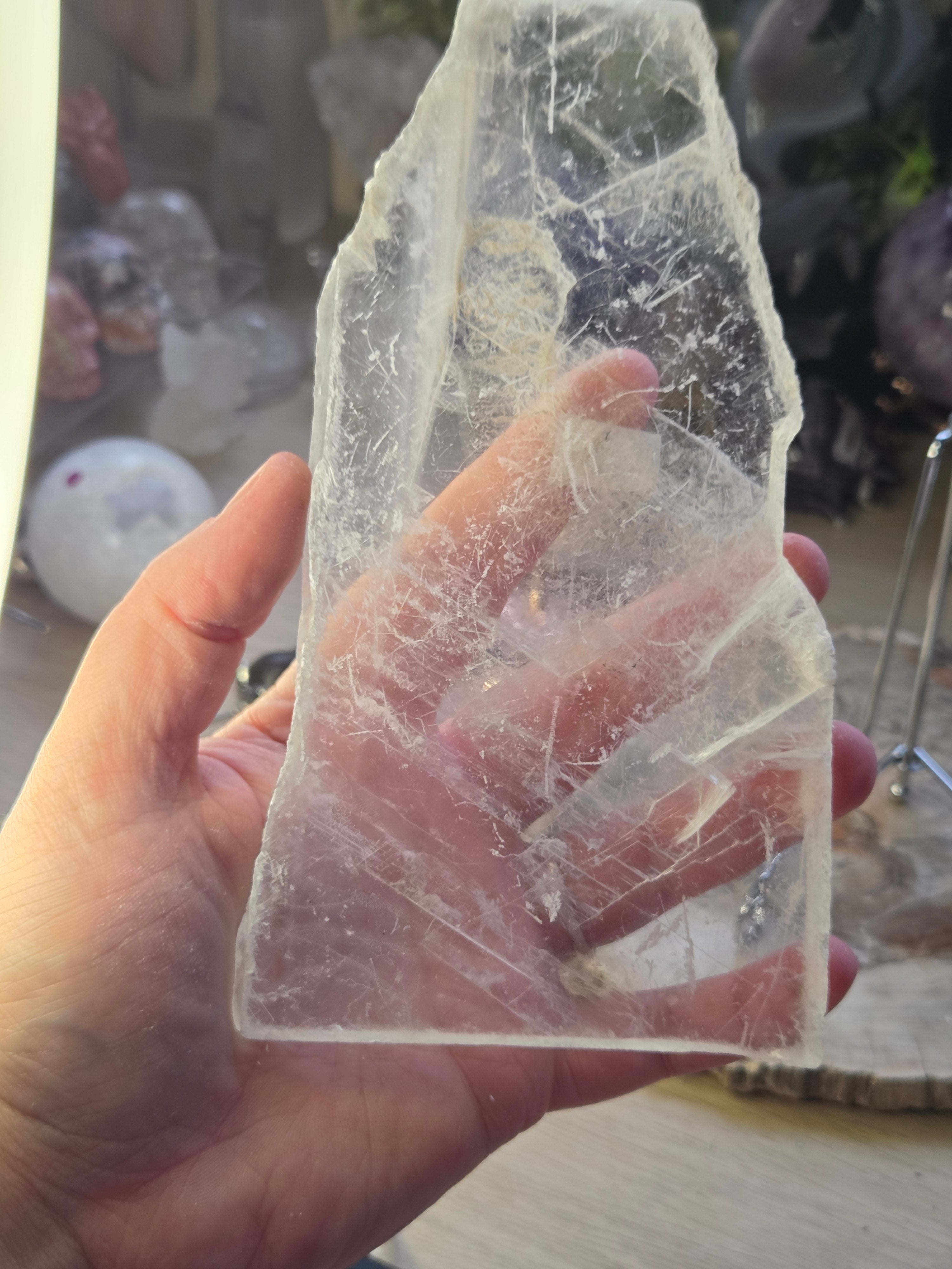 Beautiful crystal selenite crystal slice