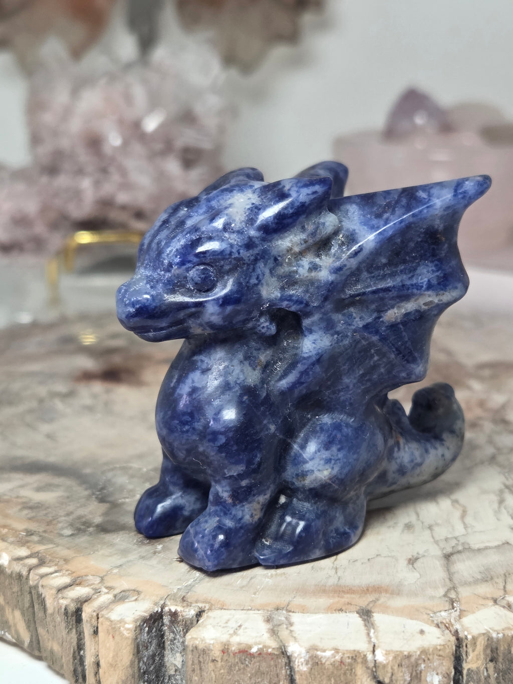 Sodalite crystal dragon carving
