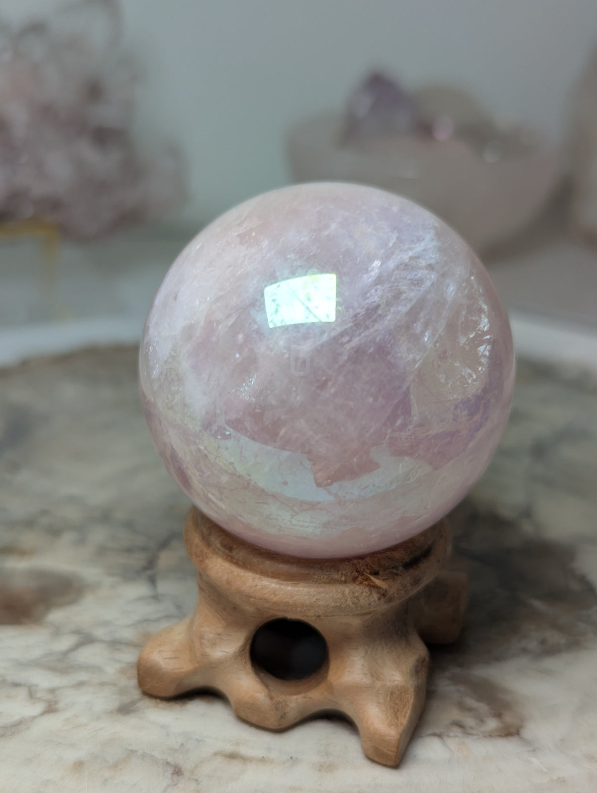 Aura Rose quartz crystal sphere
