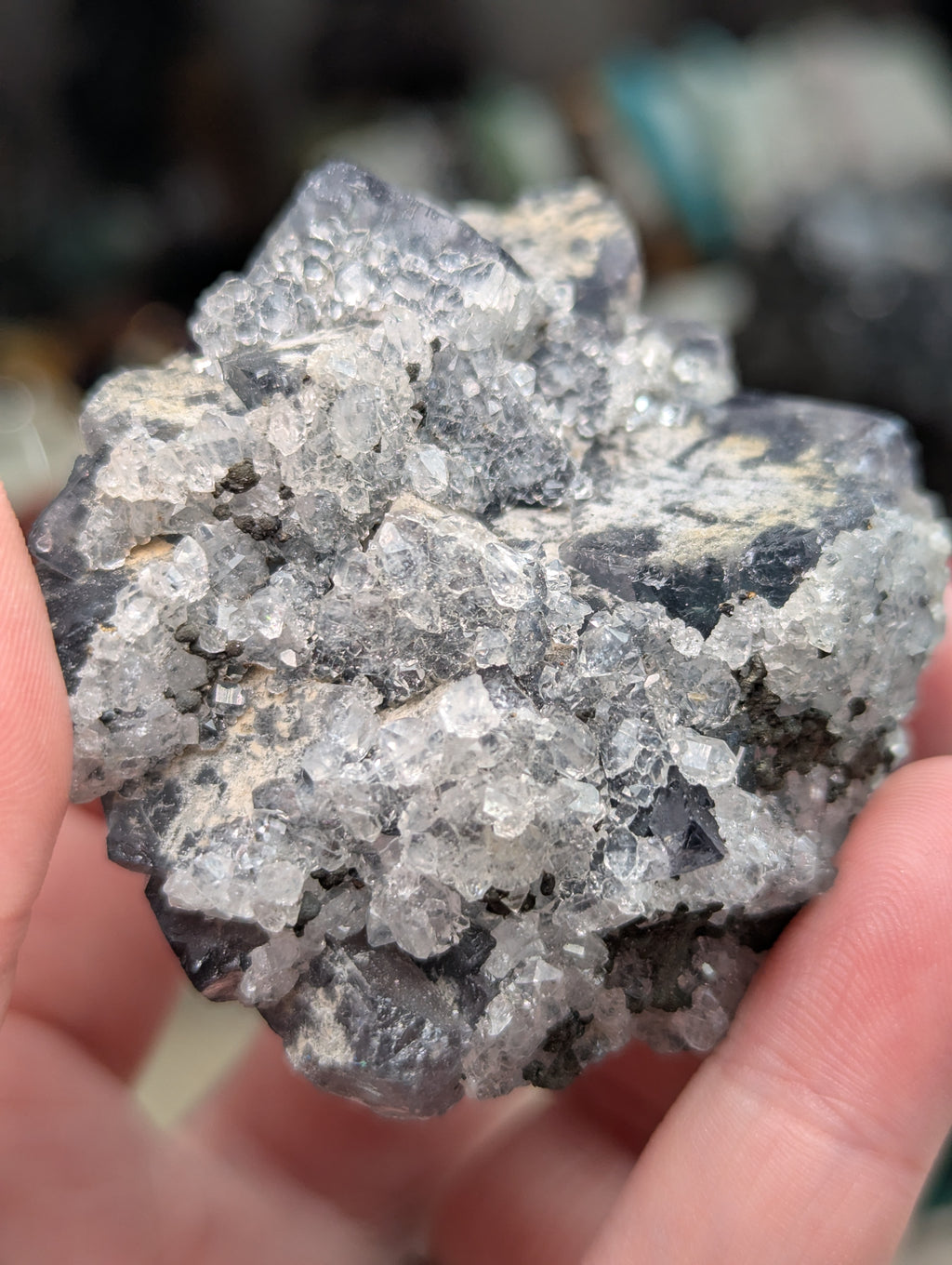 Rare cube flourite with Quartz crystal specimen- in case