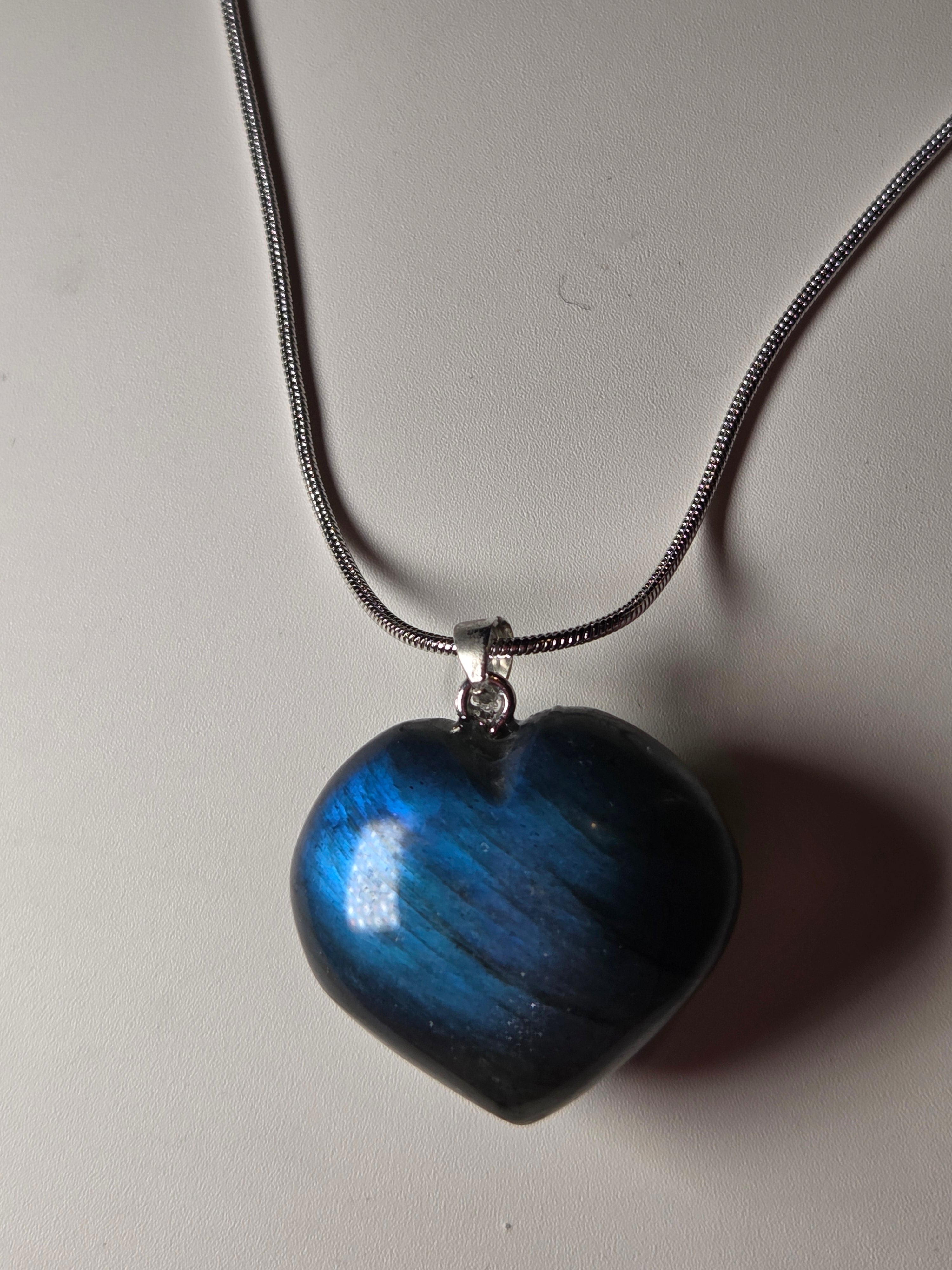 Blue labradorite crystal heart necklace