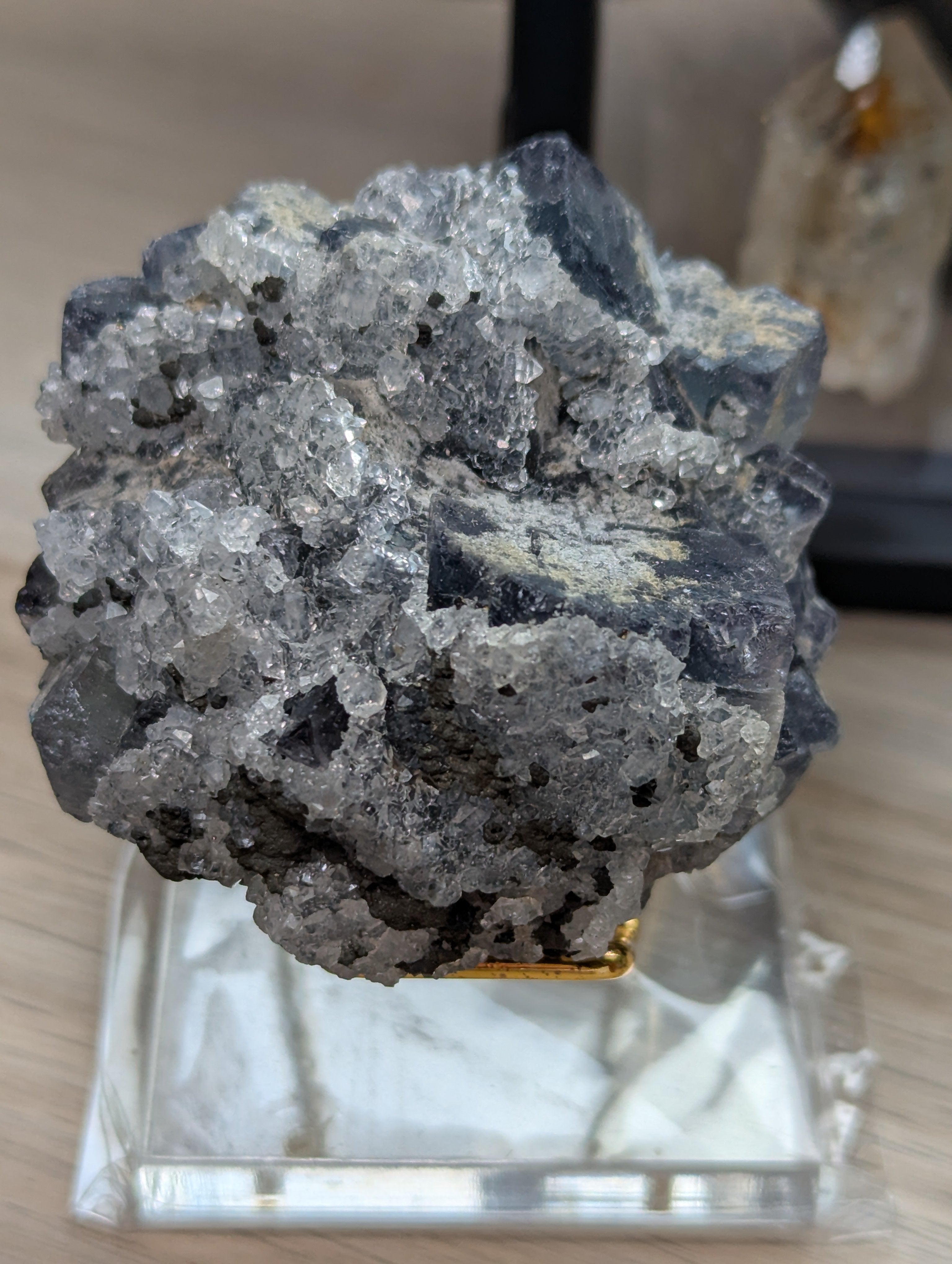 Rare cube flourite with Quartz crystal specimen- in case