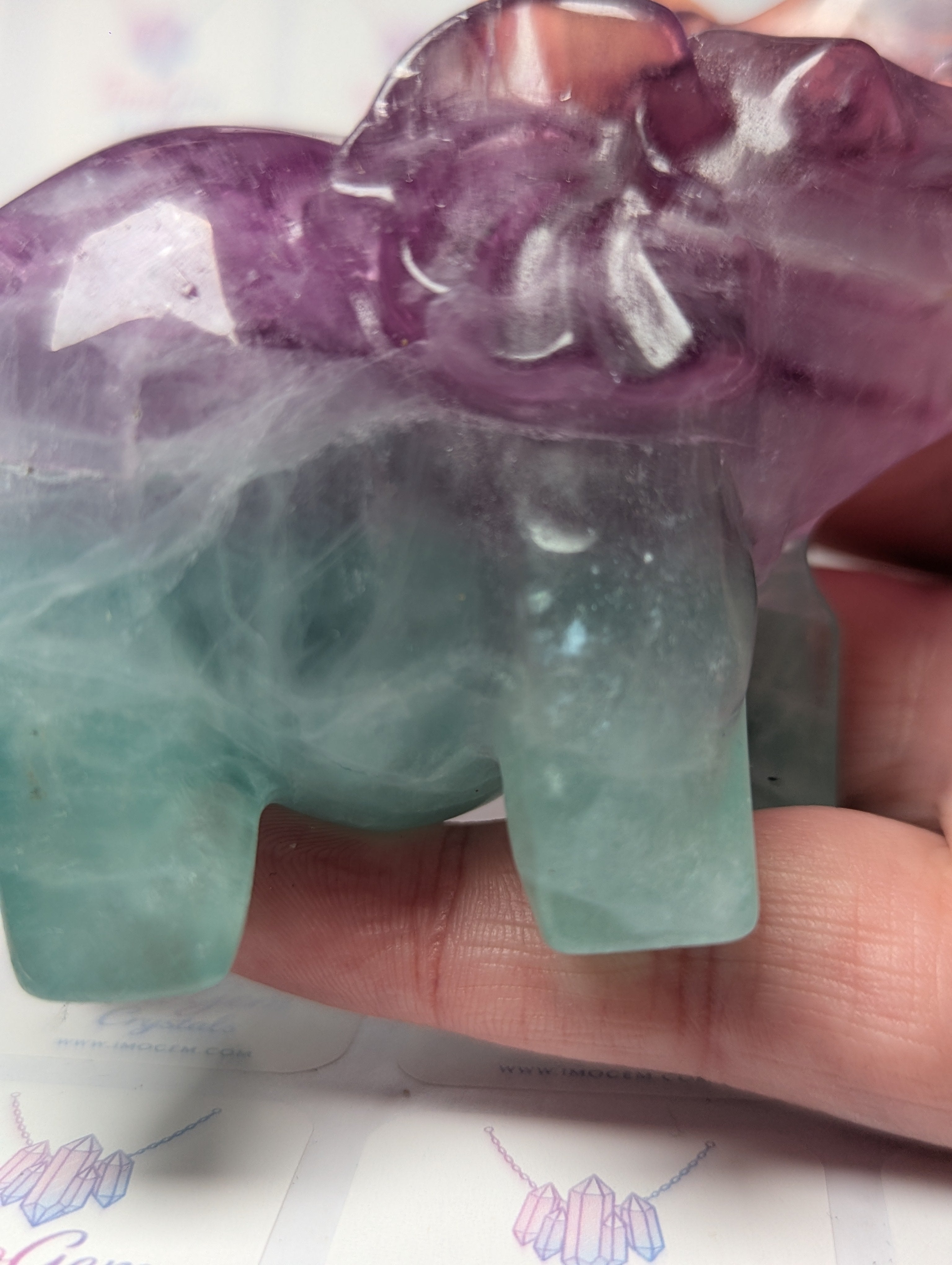 Rainbow flourite crystal Elephant carving