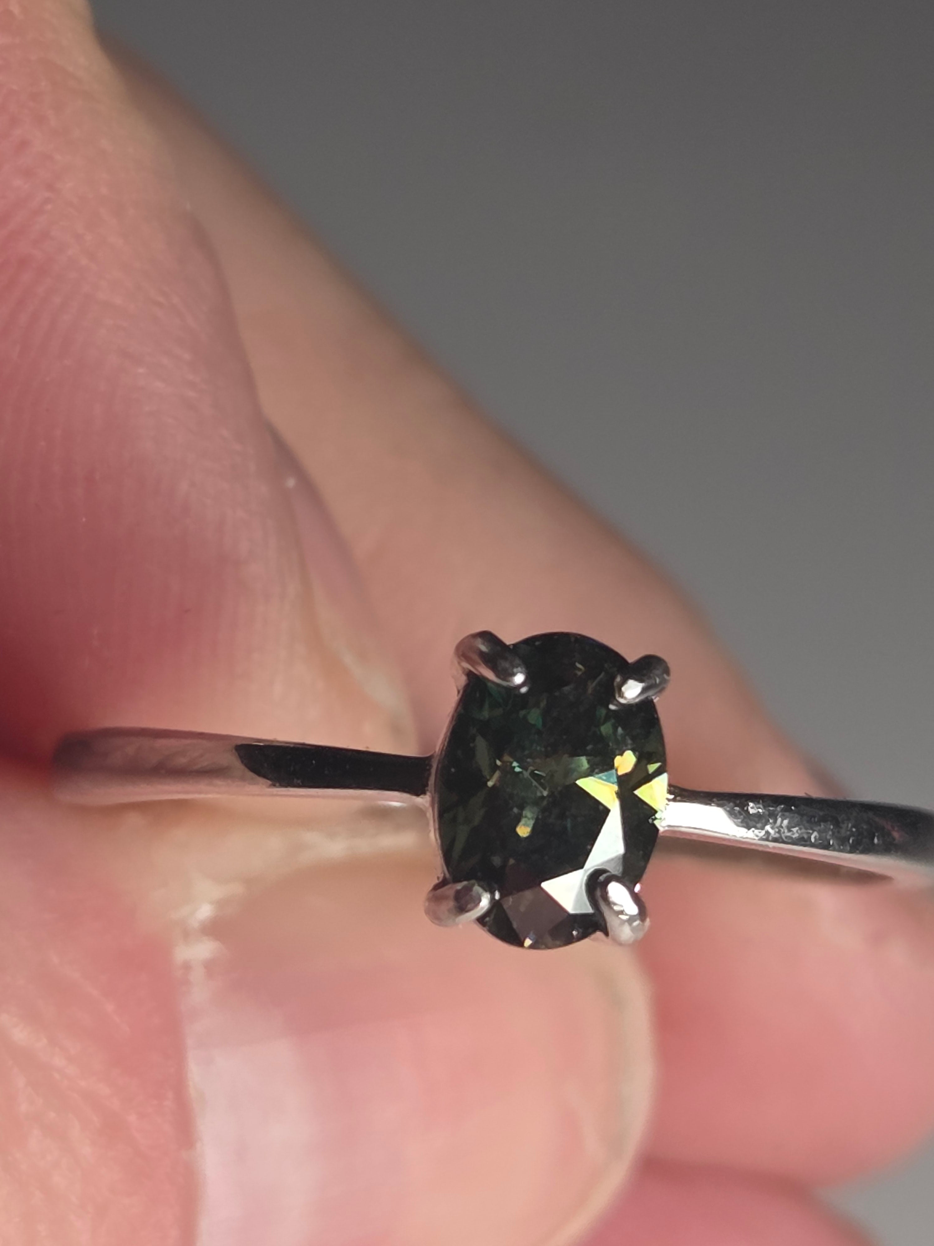 One carot Moissonite Green Diamond adjustable ring