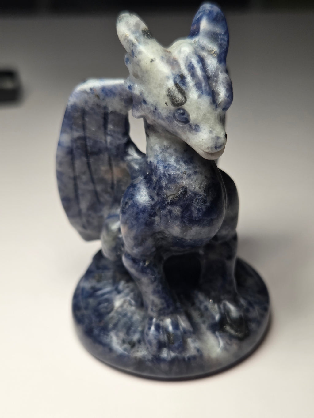 Sodalite crystal dragon carving
