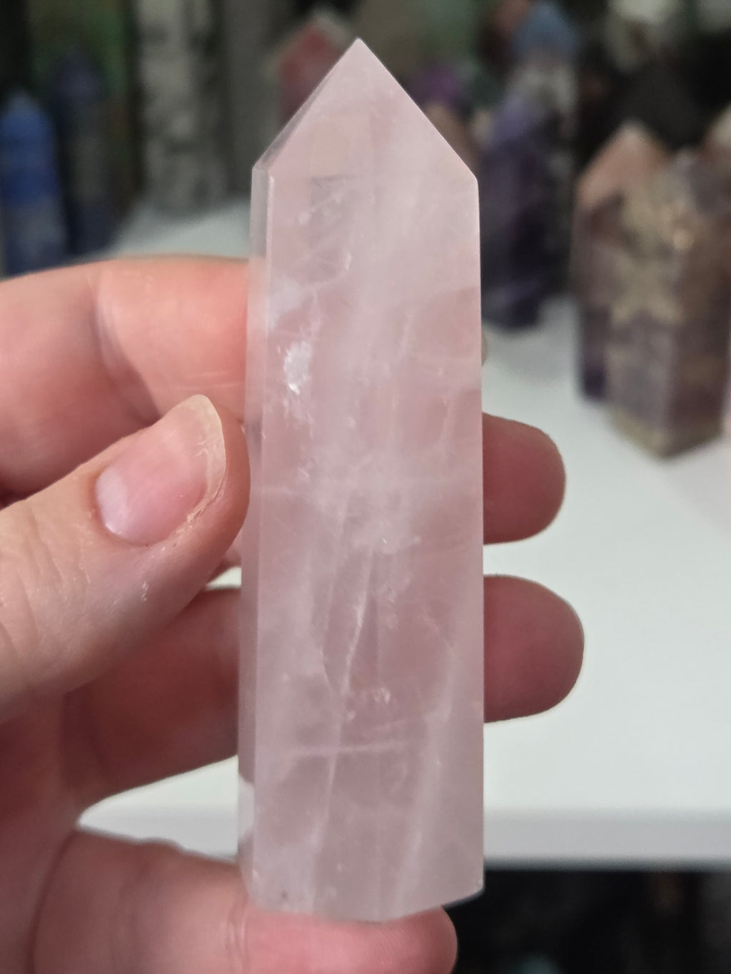 Rose quartz crystal tower
